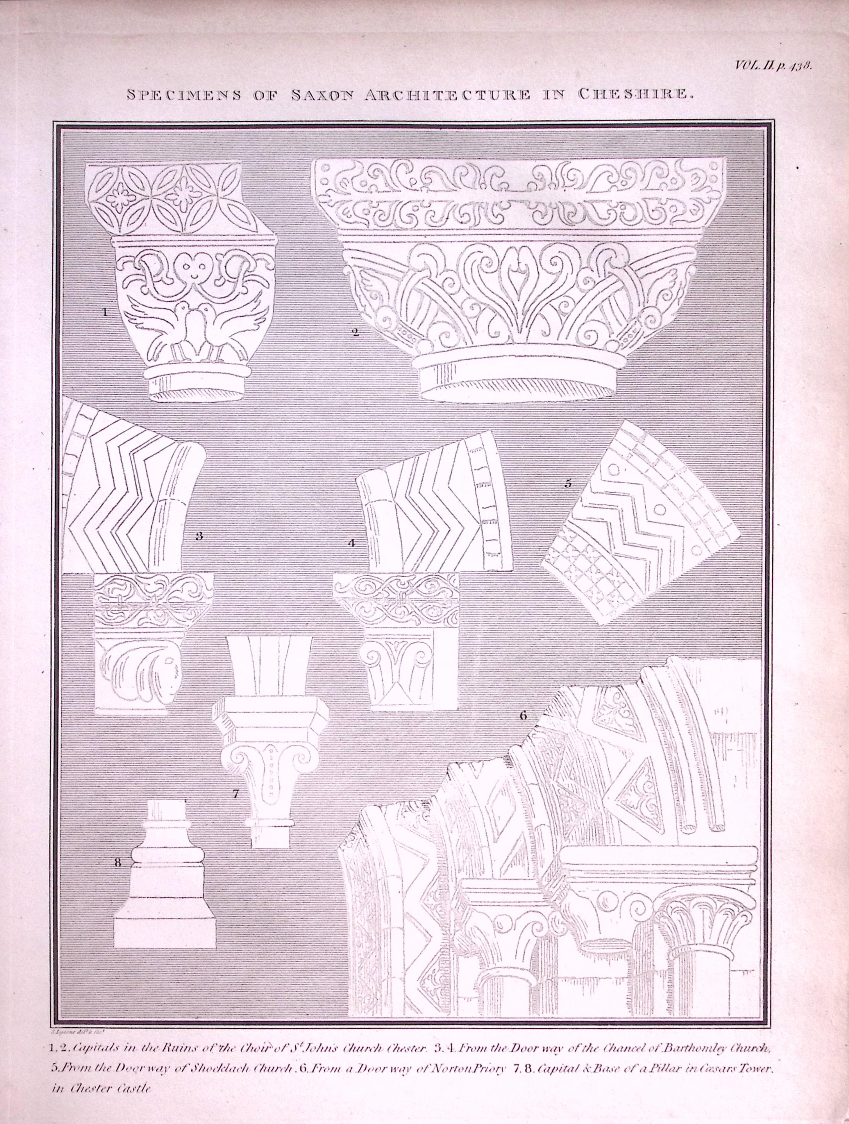 Saxon Architecture in Cheshire Antique 216-Year-Old Copperplate Print-12-TR