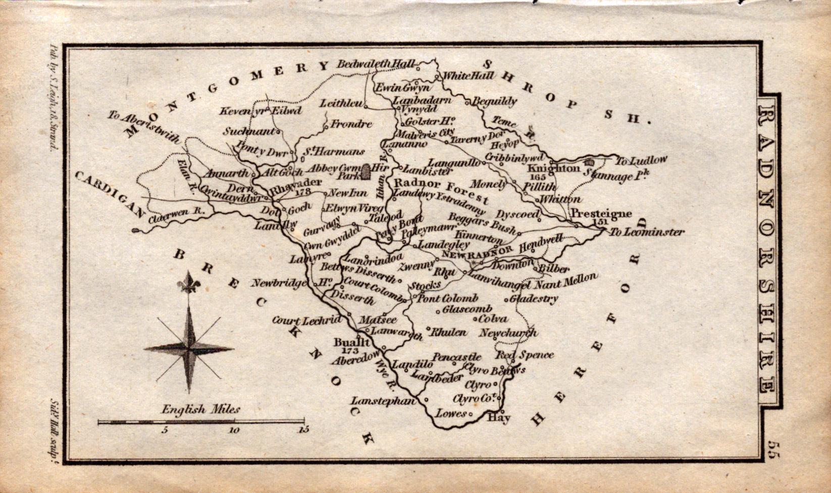 Wales Radnorshire Antique Copper Engraved George IV Map by Sidney Hall.