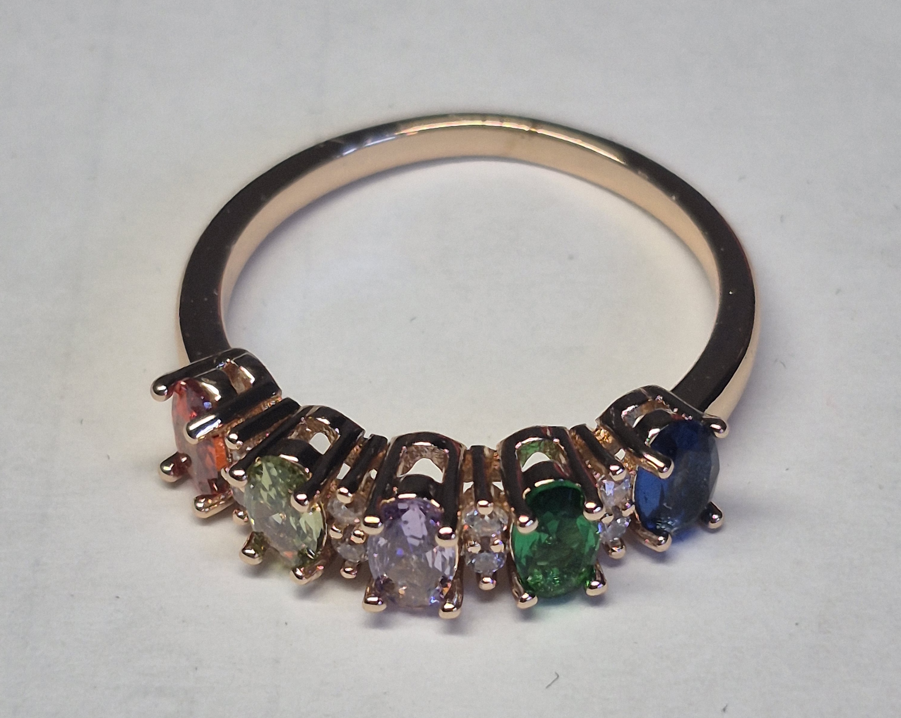 Rainbow Gemstone Ring – Multi Colour Oval Gemstones In Rose Gold Tone