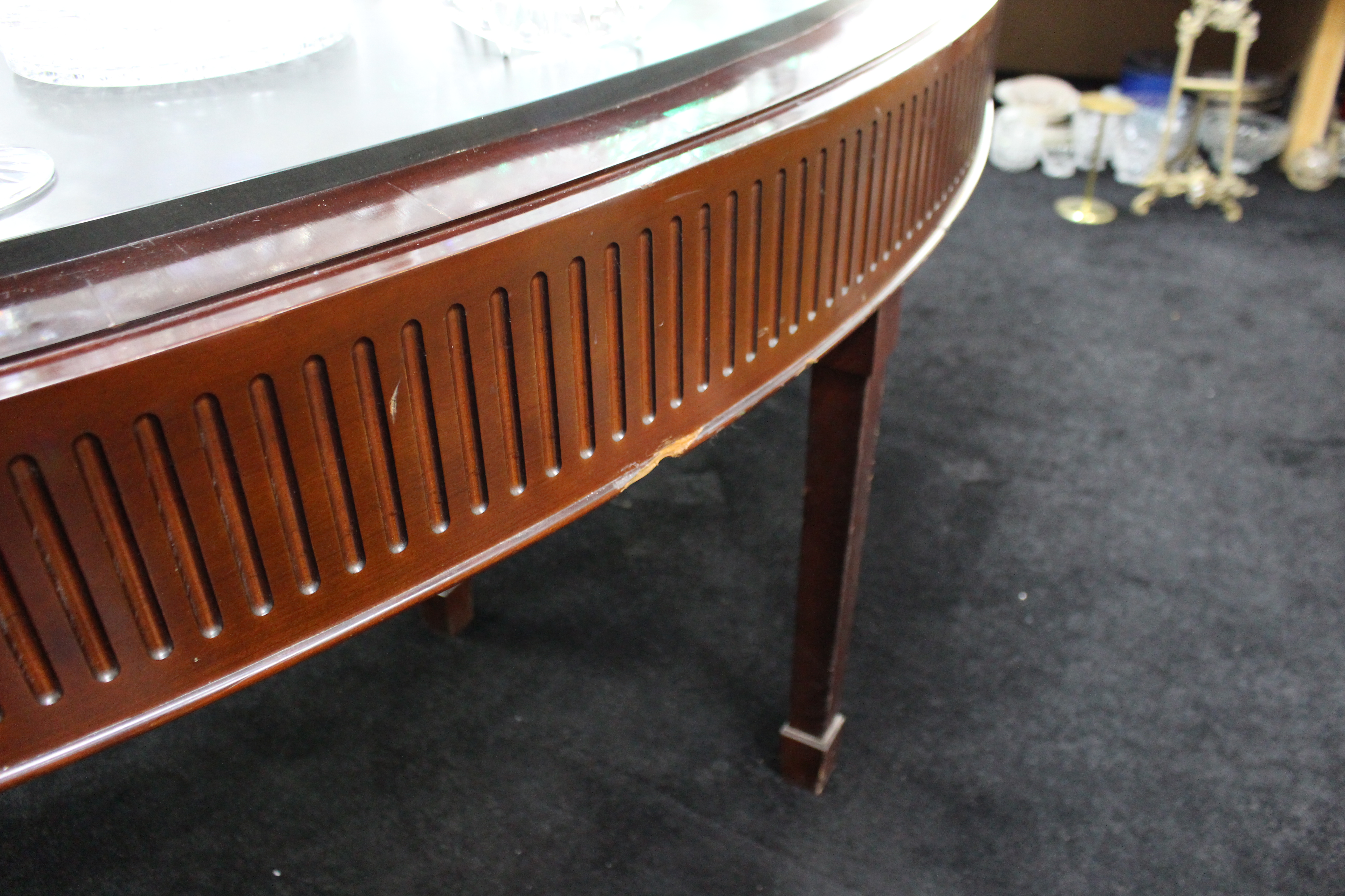 Large and Heavy Mahogany Console Table with Reeded Frieze and Fixed Marble Top – c.20th Century