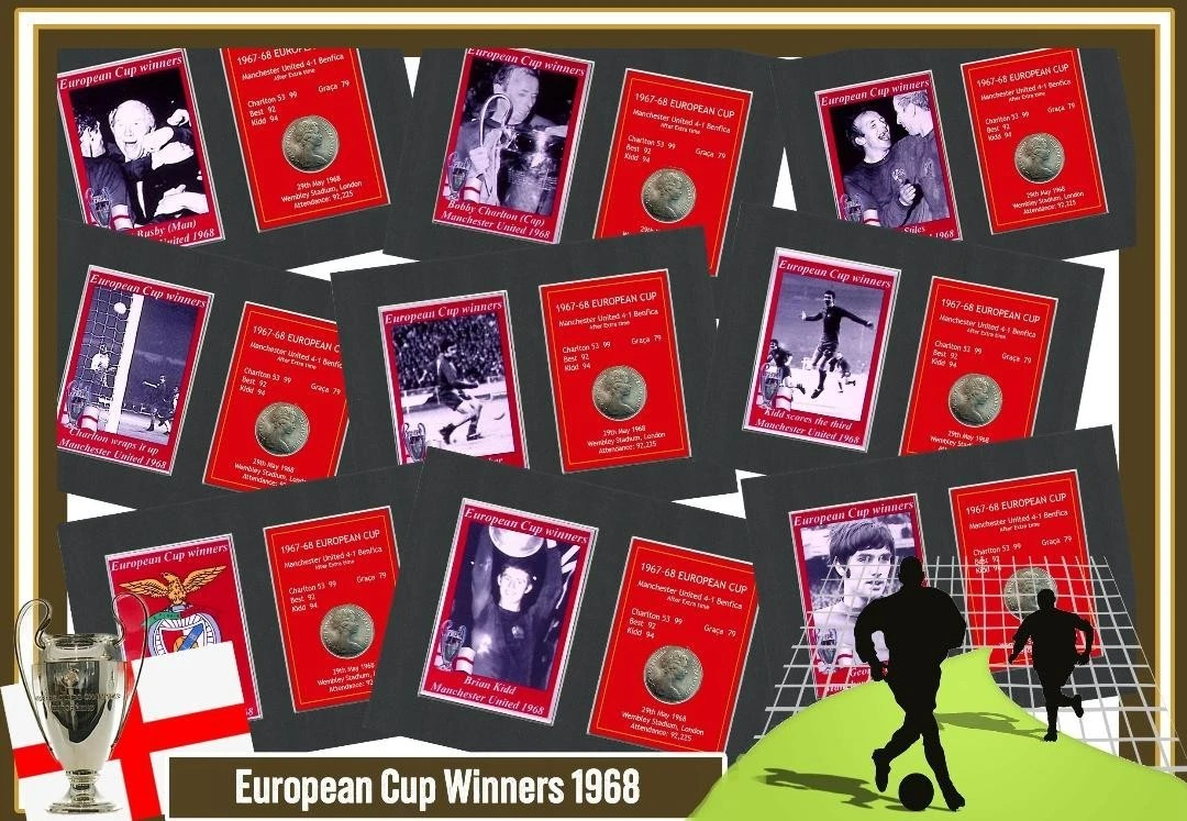 Charlton Makes It 1-0 Manchester United 1968 European Cup Mounted Coin Metal Art