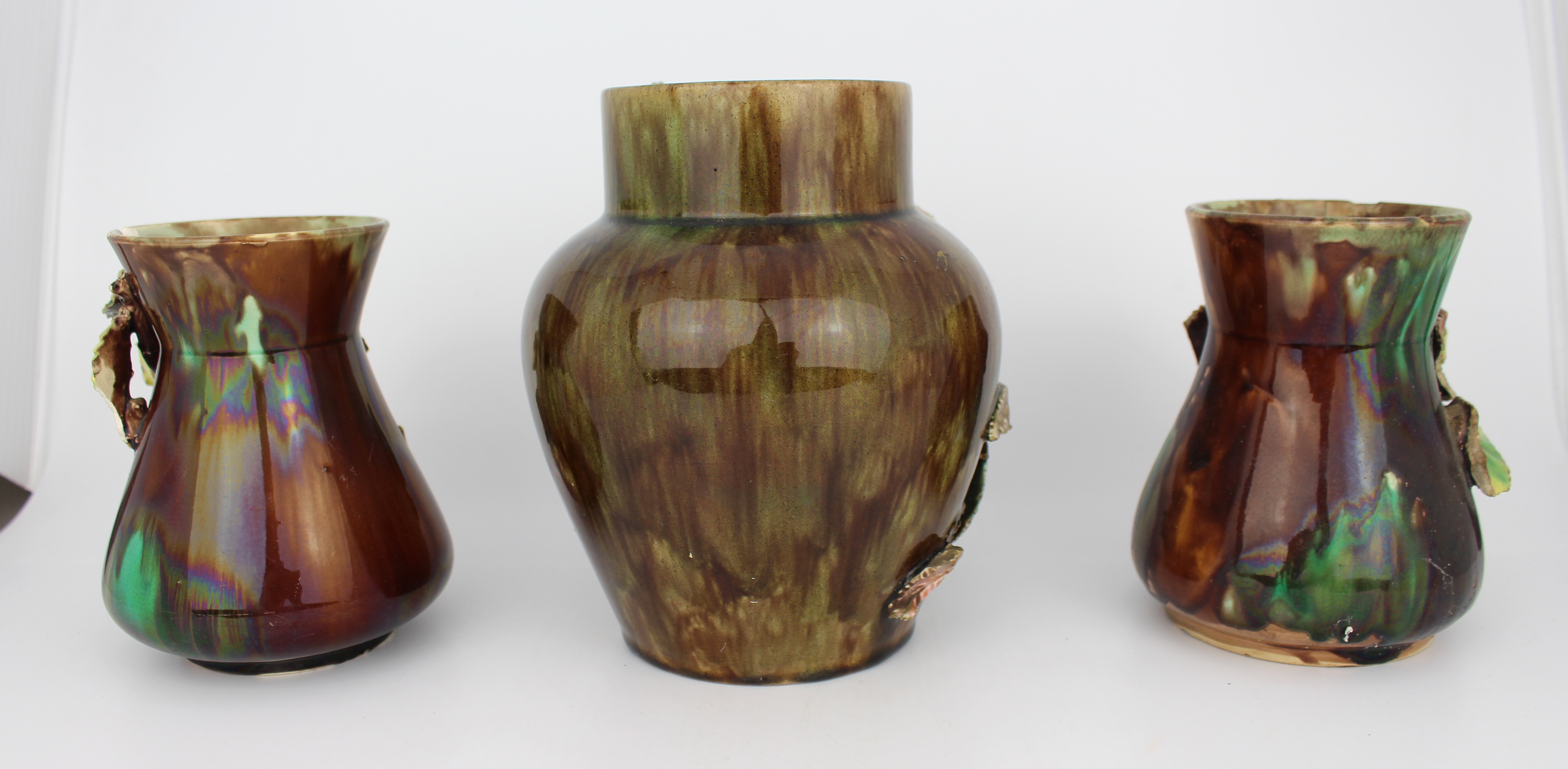 Set of 3 Decorative Victorian Floral Pottery Vases