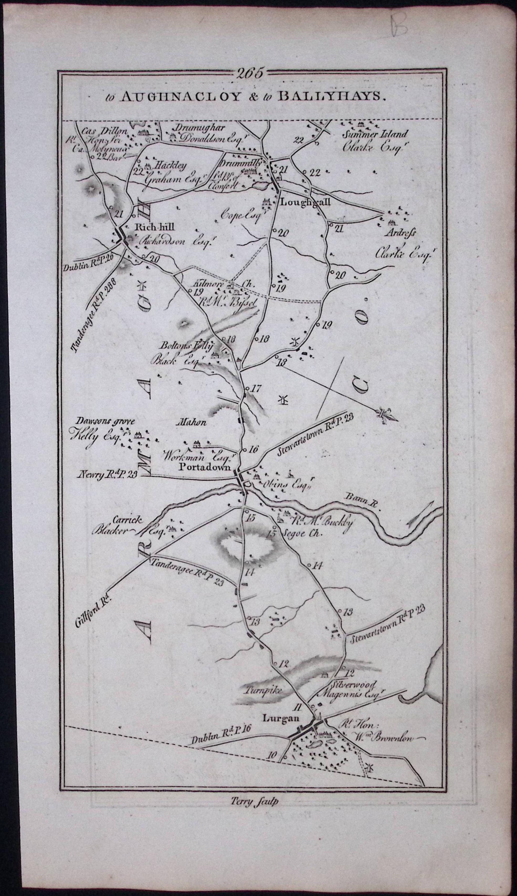 Ireland 245 Years -Old Antique Road Map Lisburn, Armagh, Lurgan-266