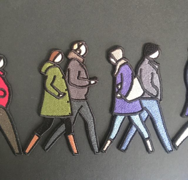 Julian Opie (1958-) ‘London Couples’, Embroidered Figurines On Board, Framed, 2021
