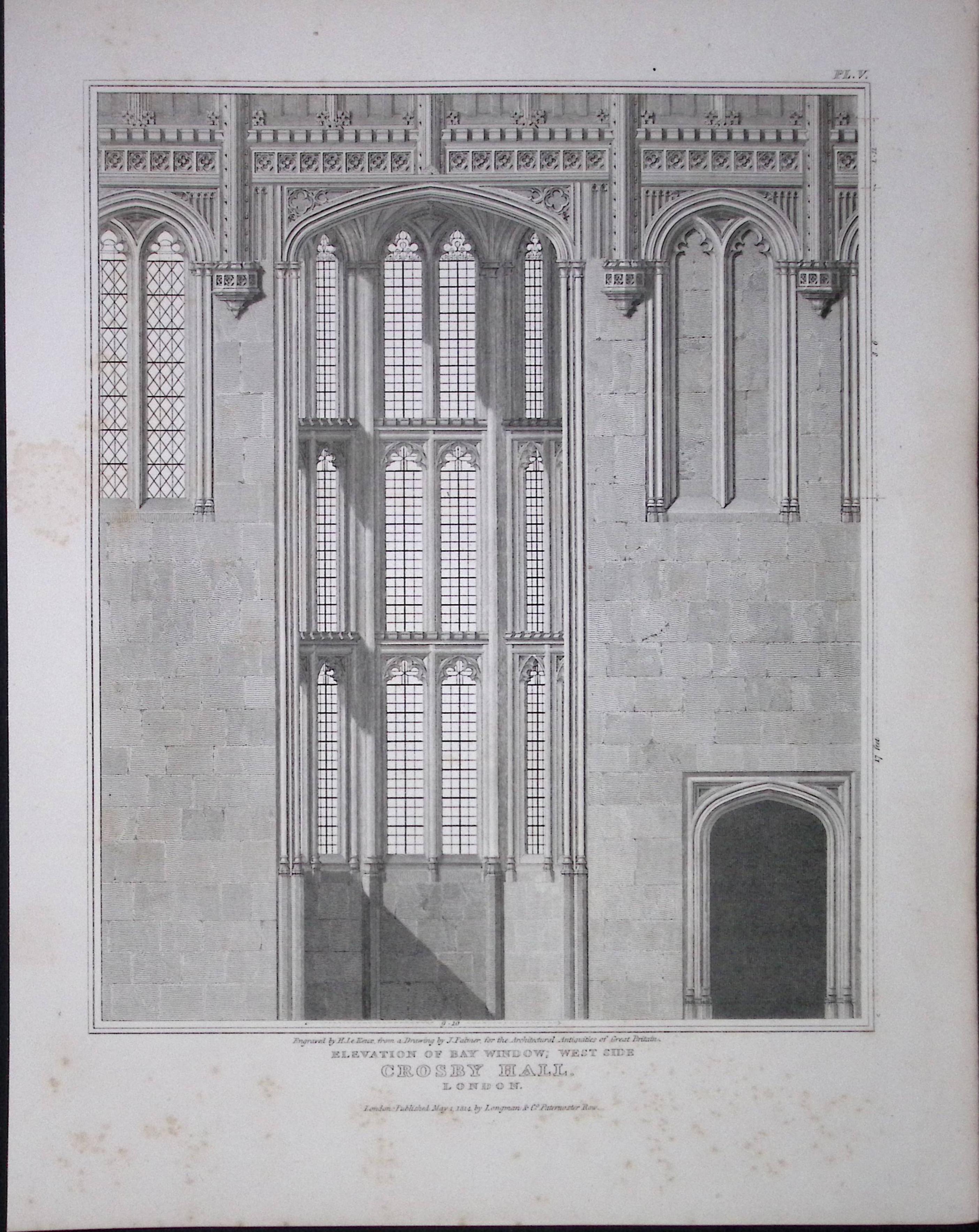 Crosby Hall City of London 190 Years-Old Rare John Britton Antique Steel Engraving-129
