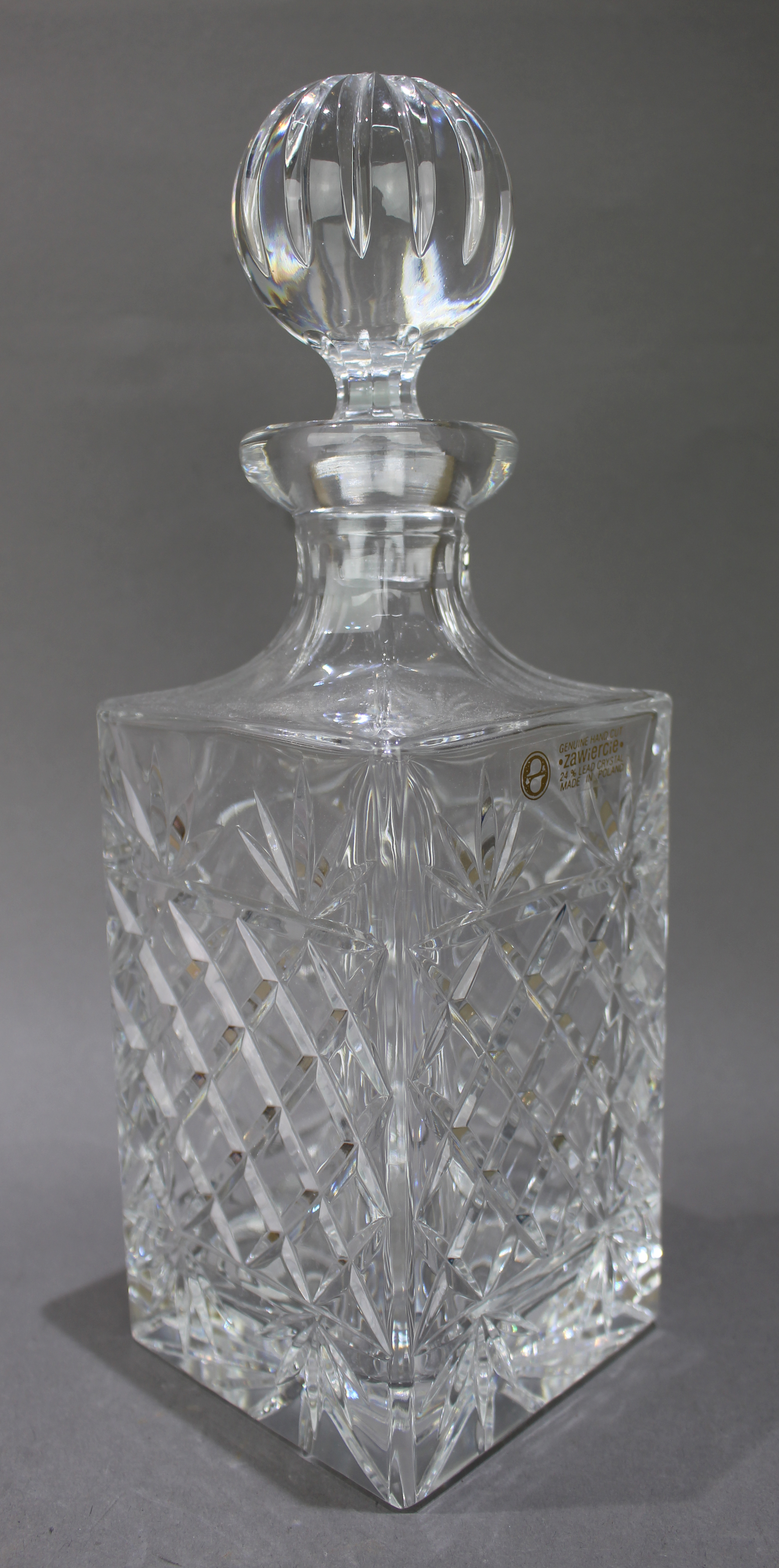 Vintage Zawiercie Polish Crystal Square Shaped Spirit Decanter