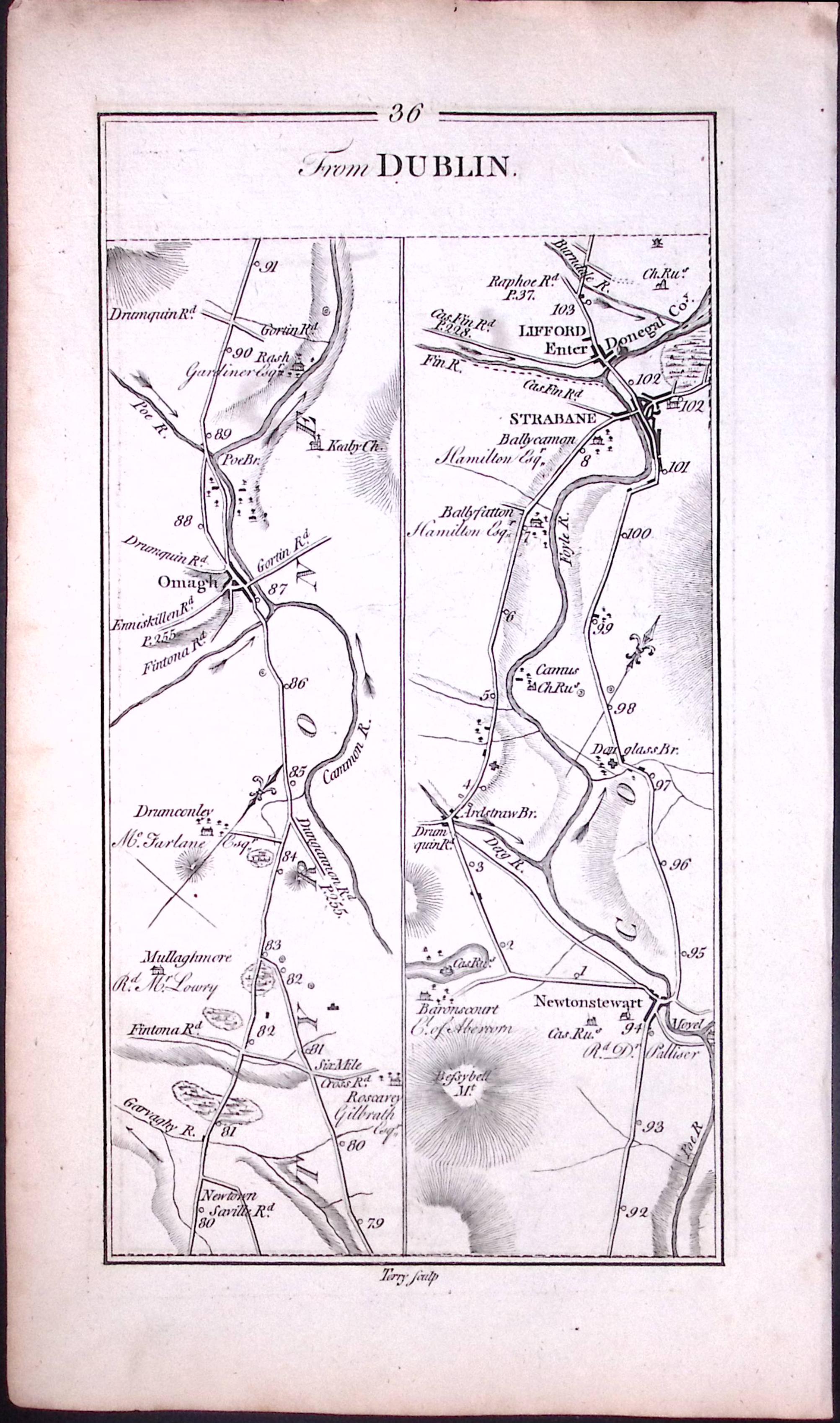 Ireland 245 Years -Old Antique Road Map Londonderry & Letterkenny-36