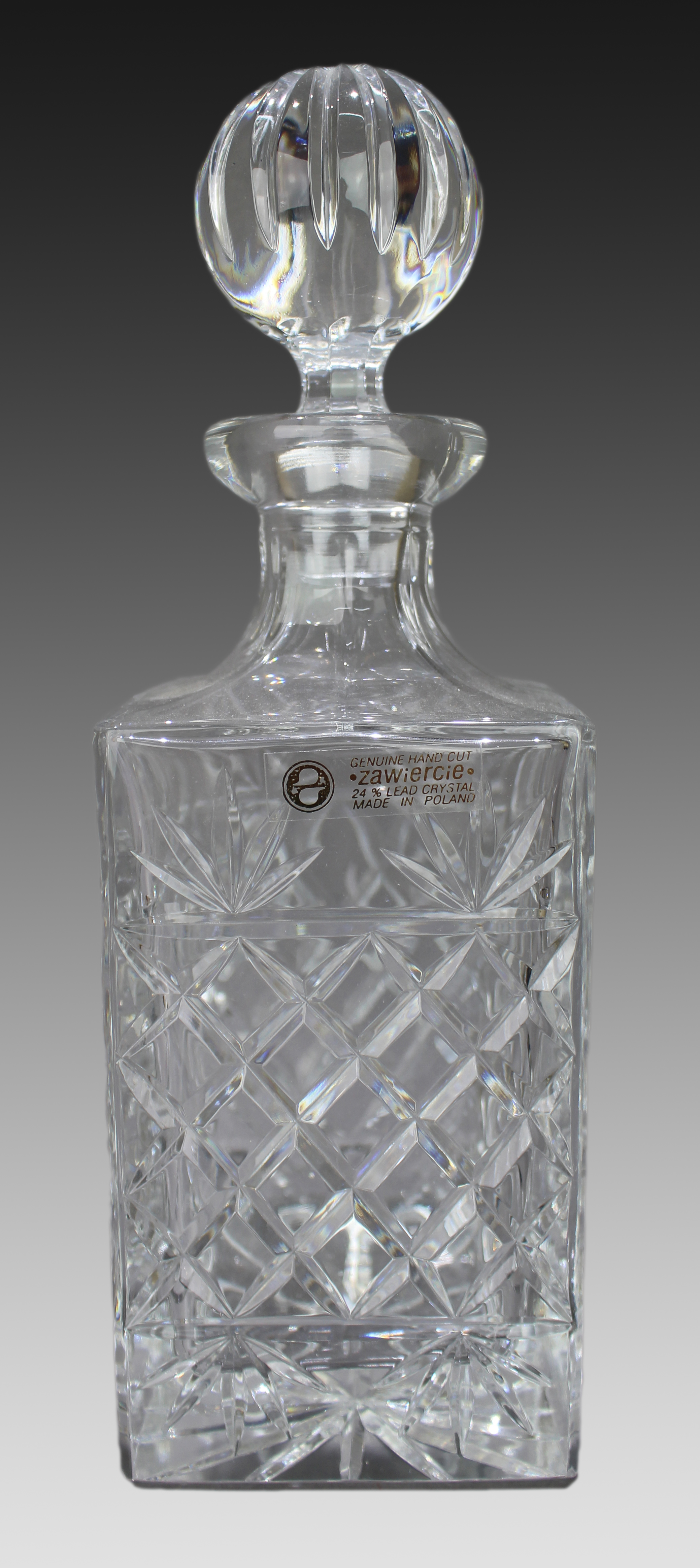 Vintage Zawiercie Polish Crystal Square Shaped Spirit Decanter