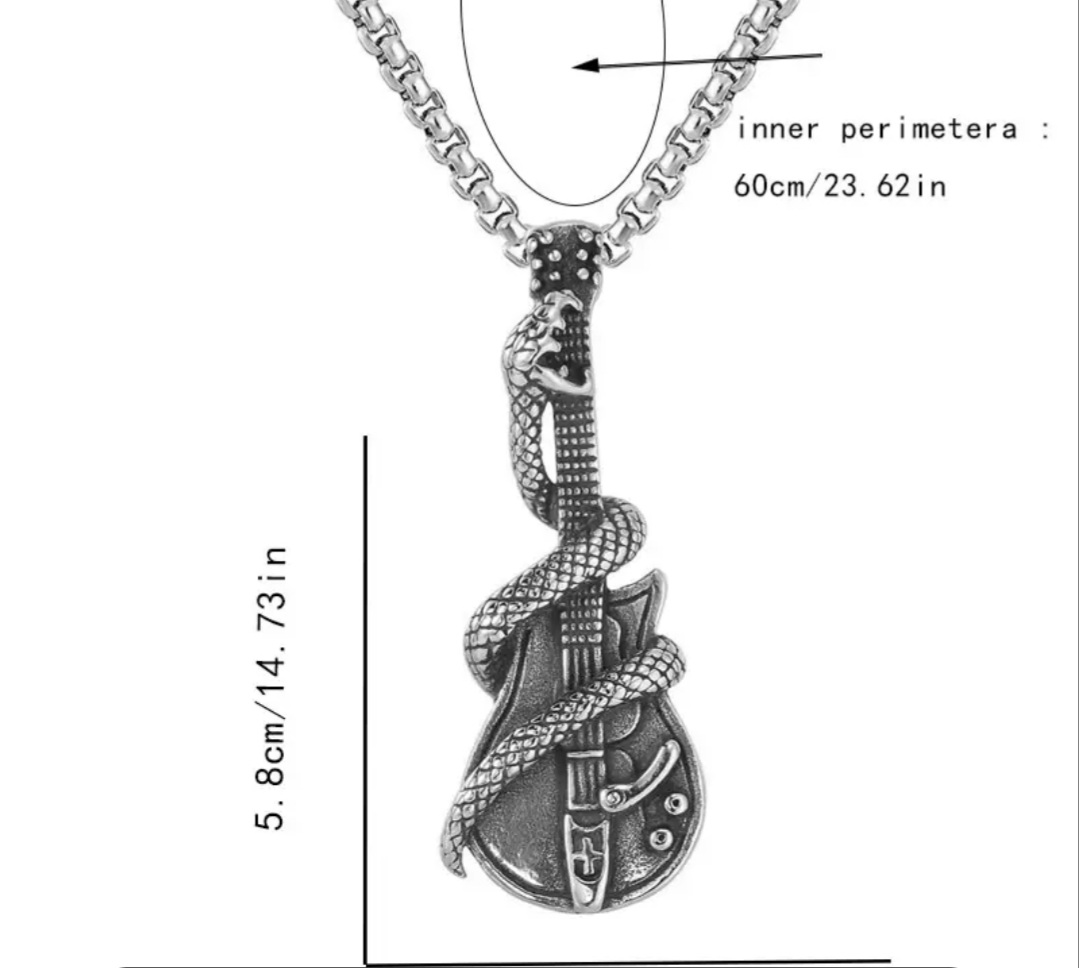 NEW! Stainless Steel Chain with Retro Style Python Guitar Alloy Pendant