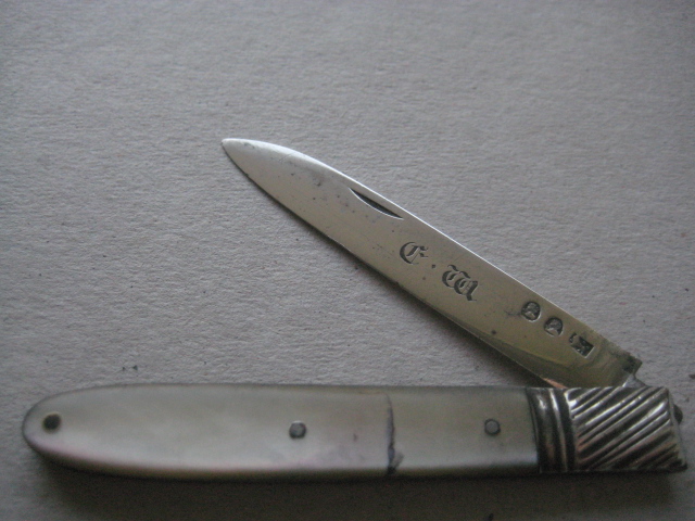 Rare George III Double Duty Marked Silver Bladed Folding Fruit Knife