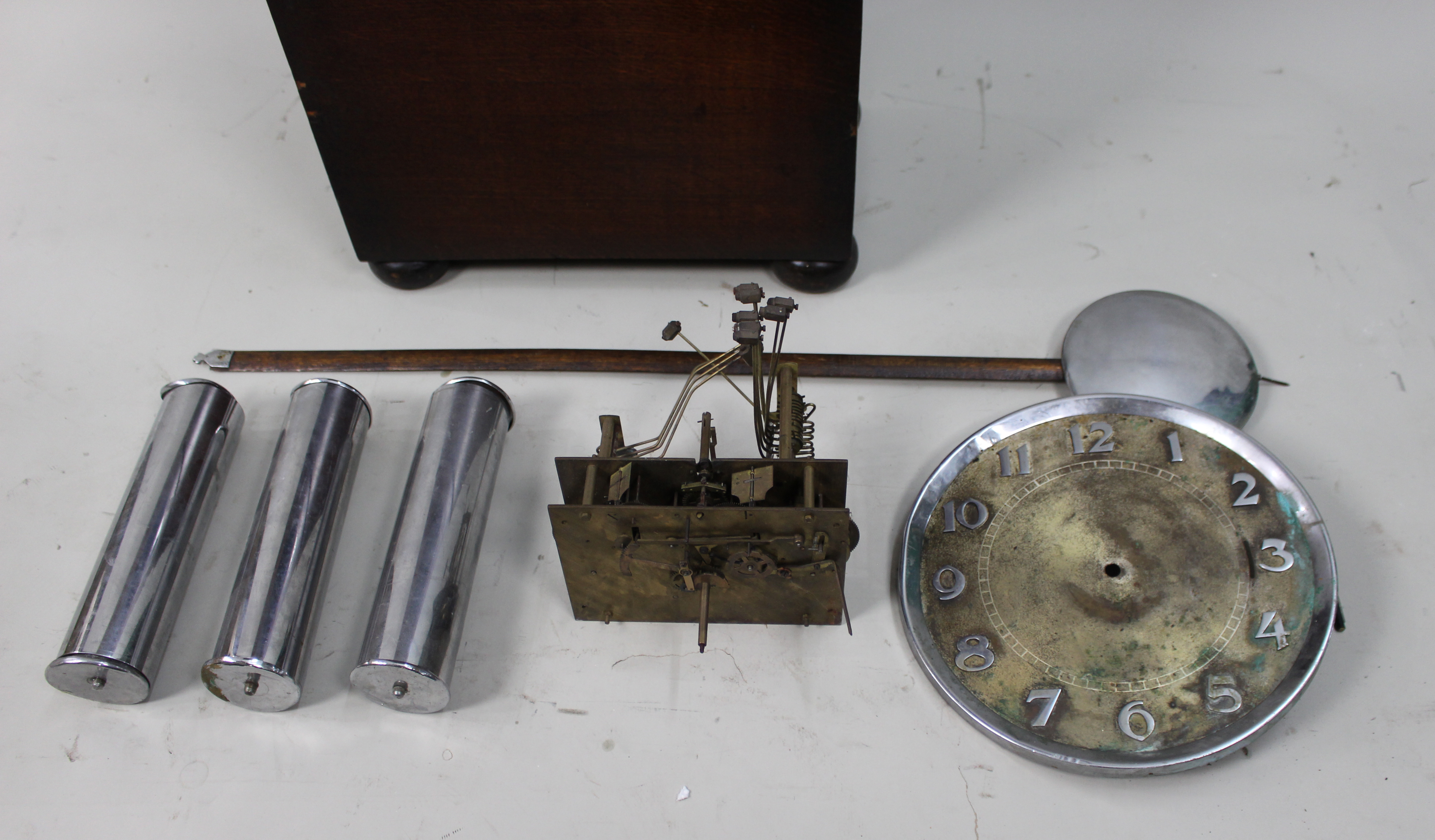 Art Deco Longcase Clock – For Restoration – Chrome Dial & Triple Weight Movement