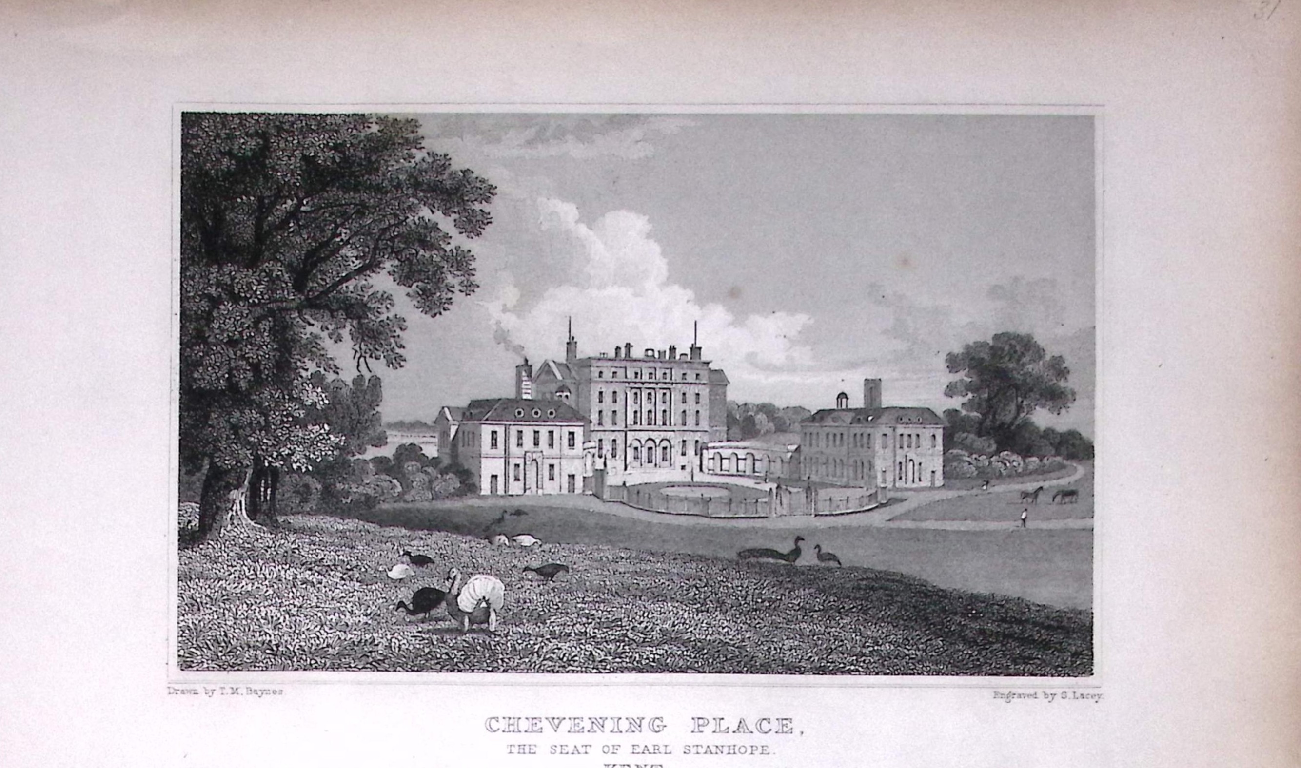 Chevening Place  Kent 1829 Antique 197 Years-Old Steel Engraving-65