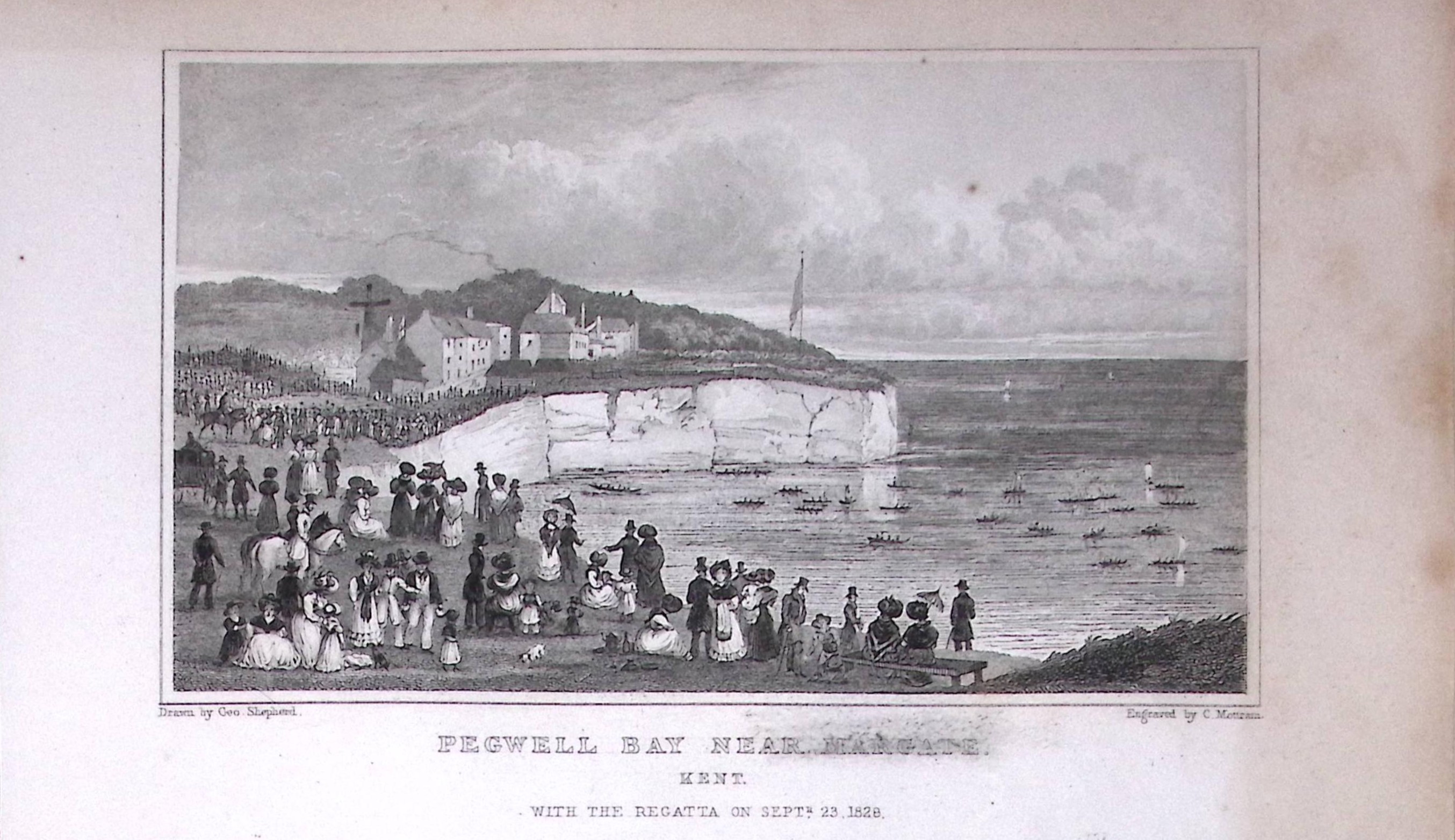 Pegwell Bay Near Margate Kent 1829 Antique 197 Years-Old Steel Engraving-58