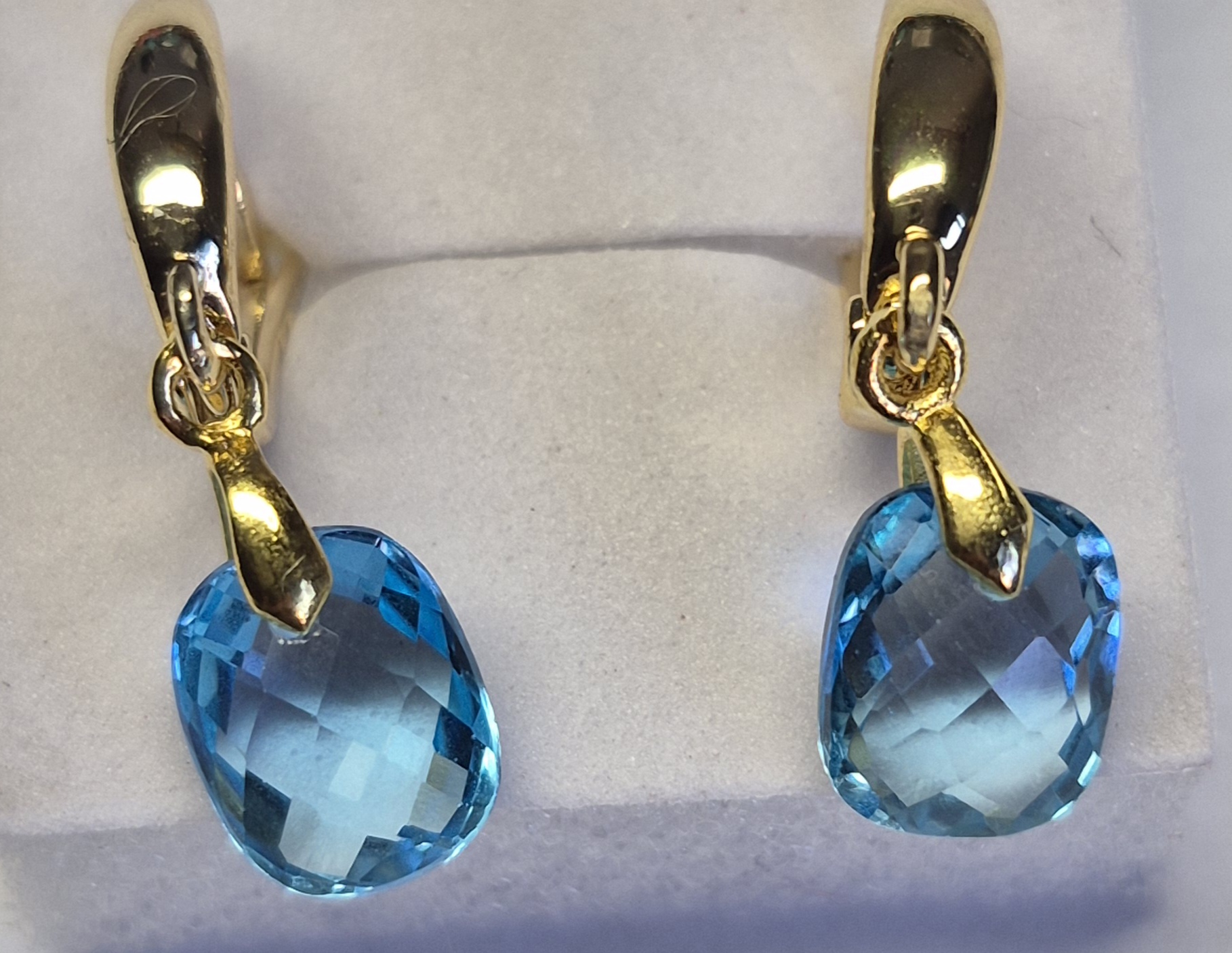 Natural Swiss Blue Topaz Drop Earrings Gold Tone Leverback Earrings