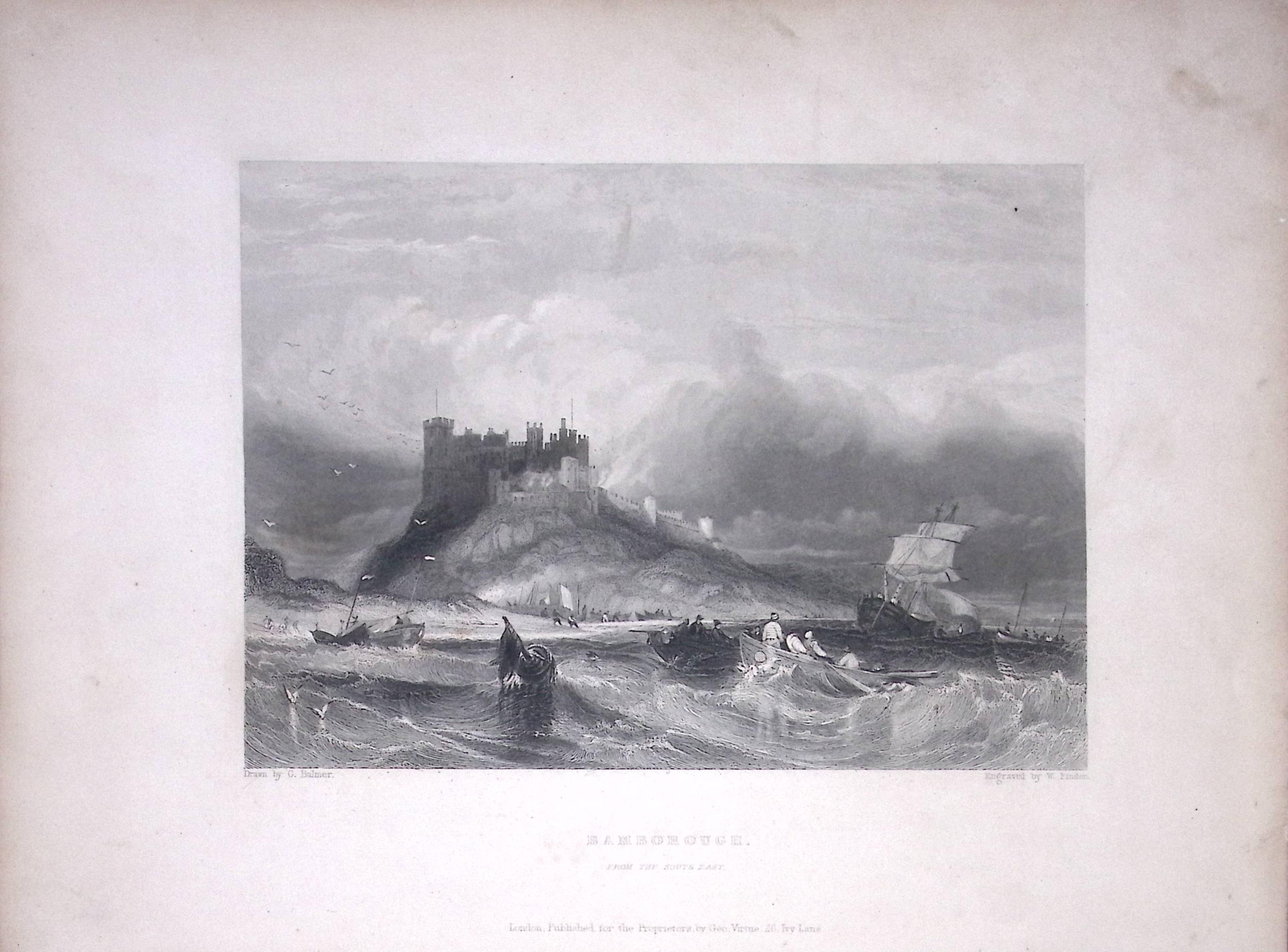Bamborough Castle WH Bartlett 1842 Antique Steel Engraving-4-TR