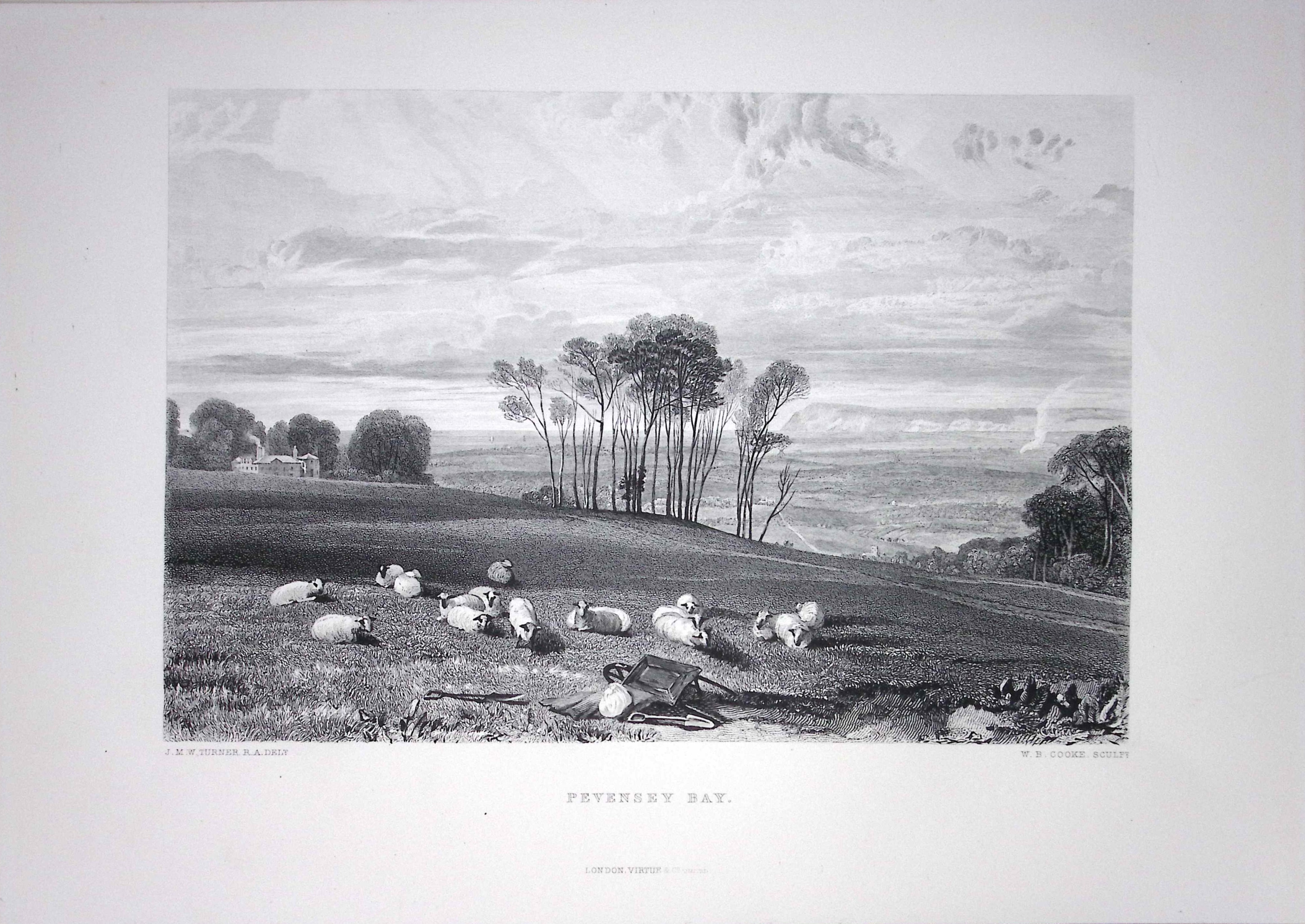 J.M.W Turner Pevensey Bay East Sussex Antique Steel Engraving-53-TR