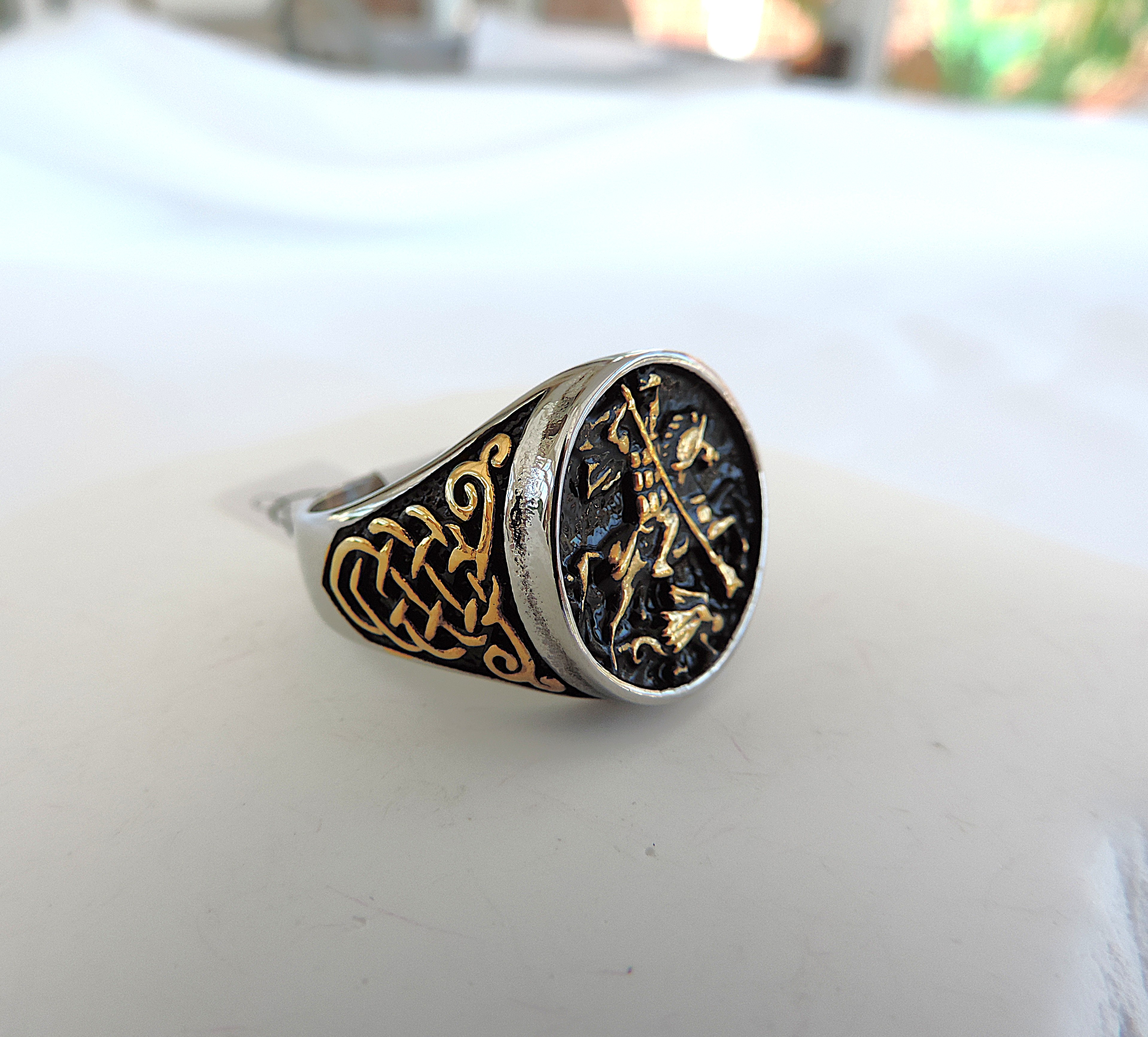 Aethon Titanium Stainless Steel Gold Plated Saint George Ring 'New'