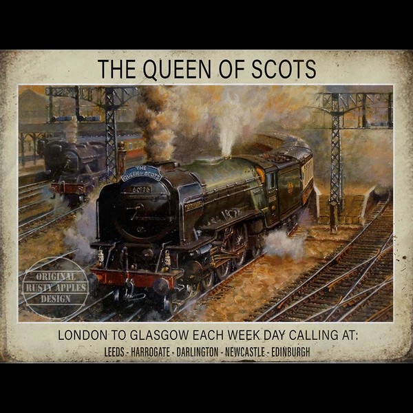The Queen Of Scots On Route Leeds-Edinburgh Iconic Steam Train Metal Wall Art
