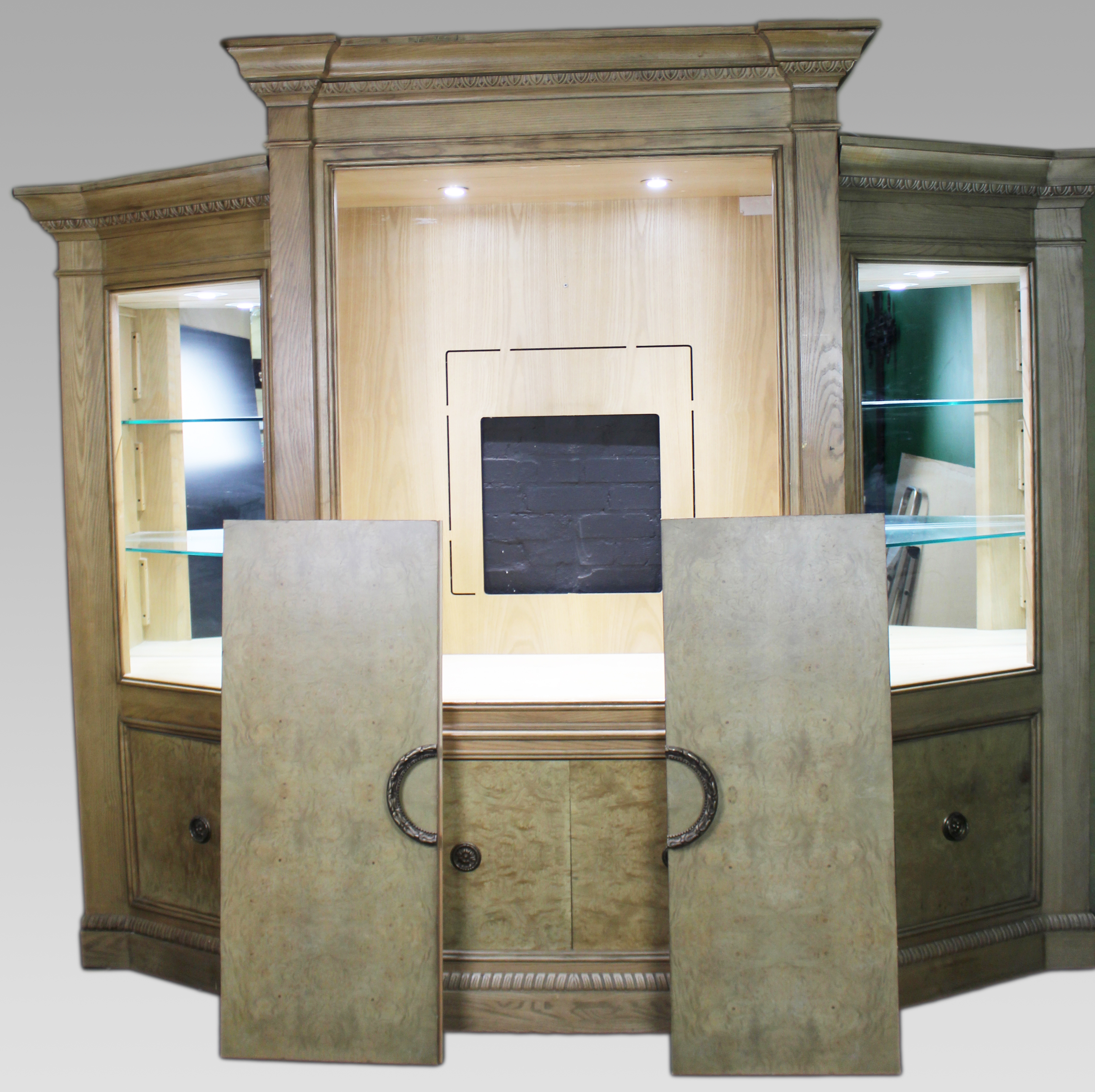 Vintage Hollywood Regency Fitted Pediment Cabinet Unit by Drexel Heritage