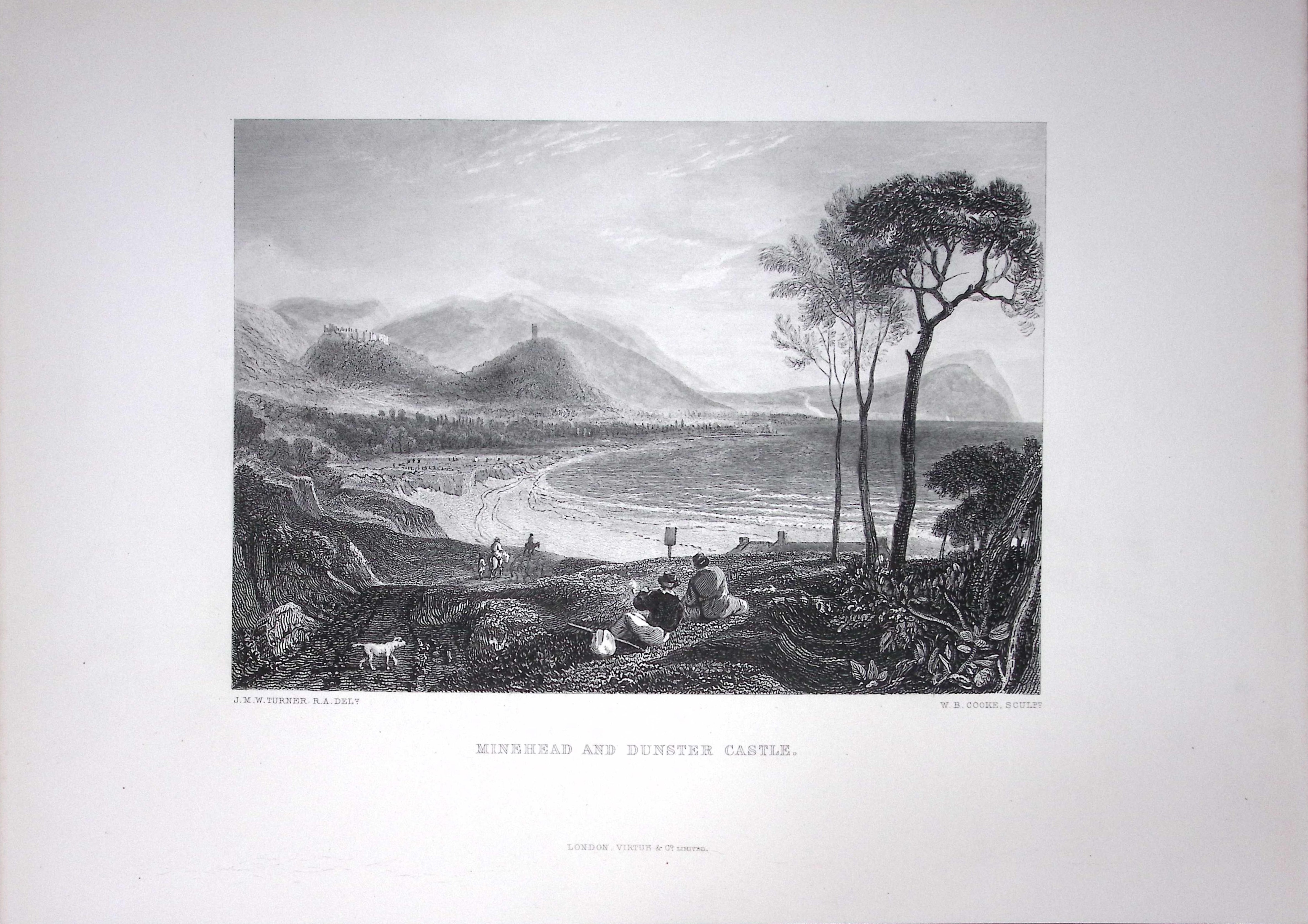 J.M.W Turner Minehead And Dunster Castle  Antique Steel Engraving-94-TR