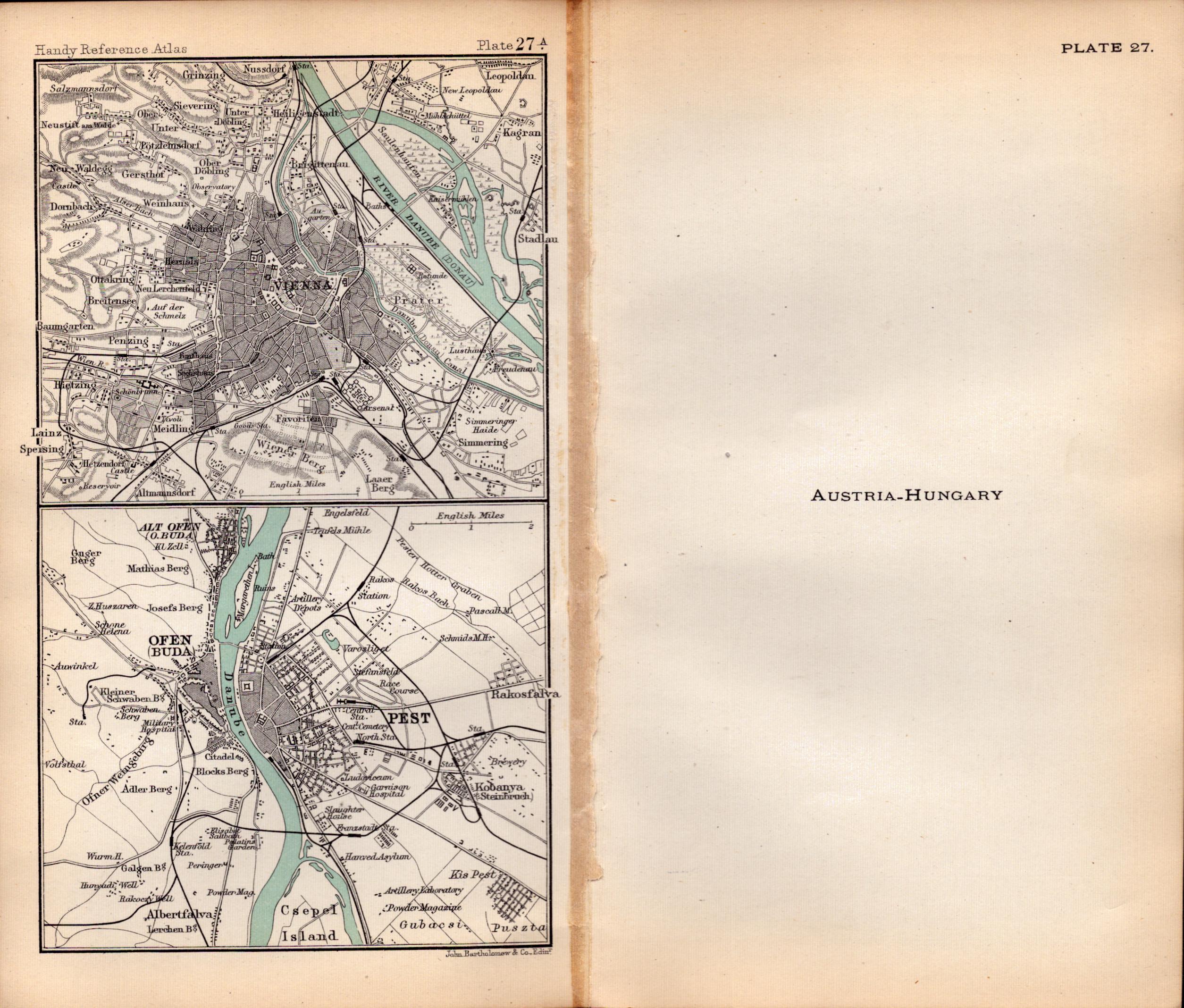 Austria-Hungary  Double Sided Victorian Antique 1898 Map.
