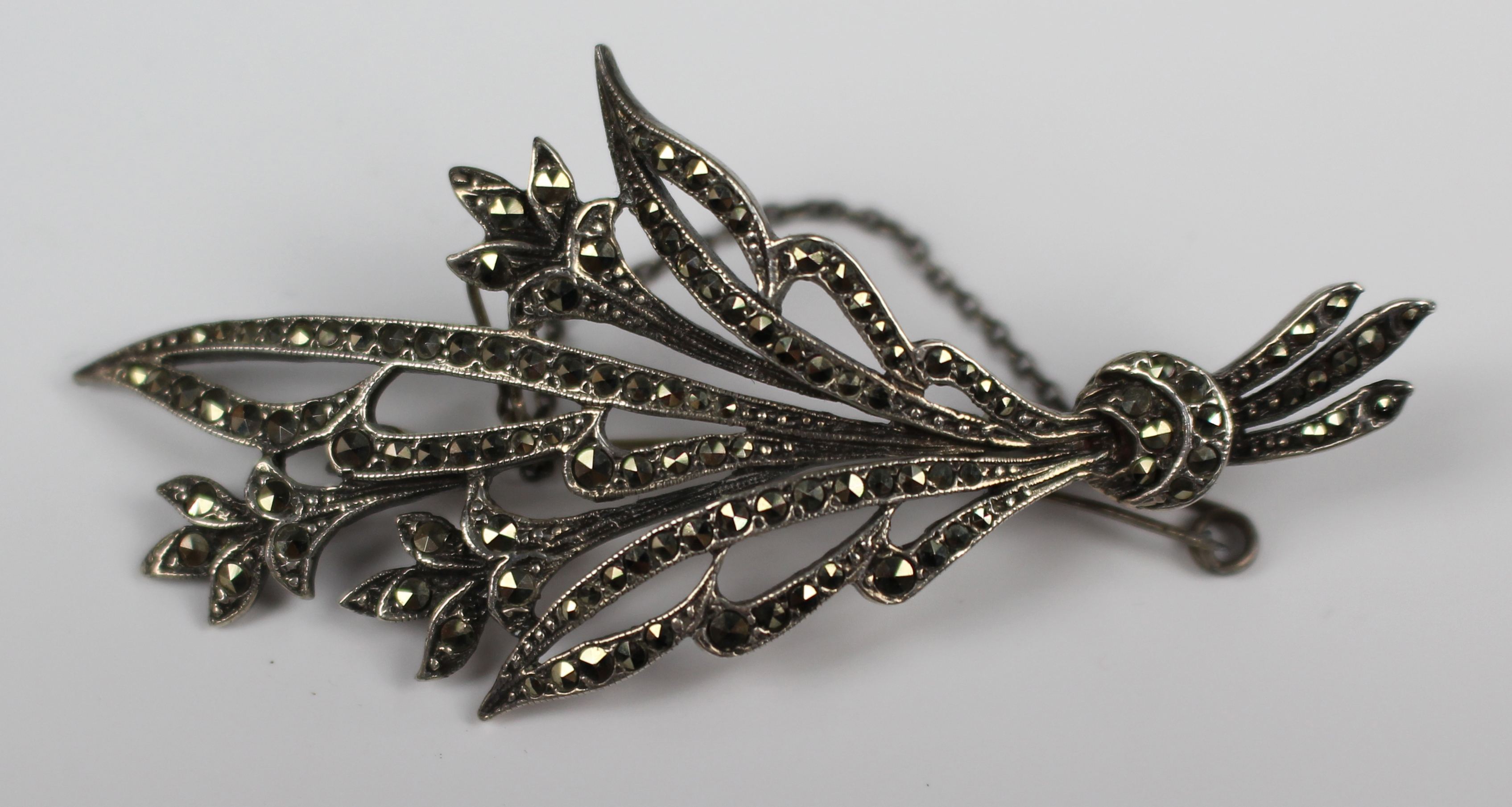 Art Deco Silver and Marcasite Spray Brooch