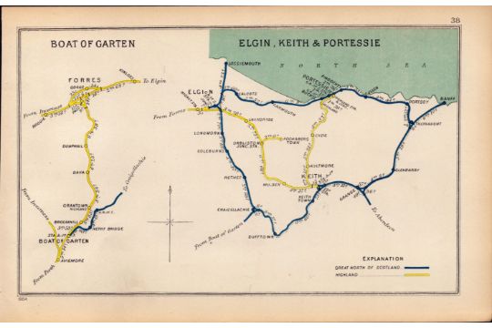 Elgin, Keith & Portessie Scotland Antique Railway Junctions Junction Map-38.