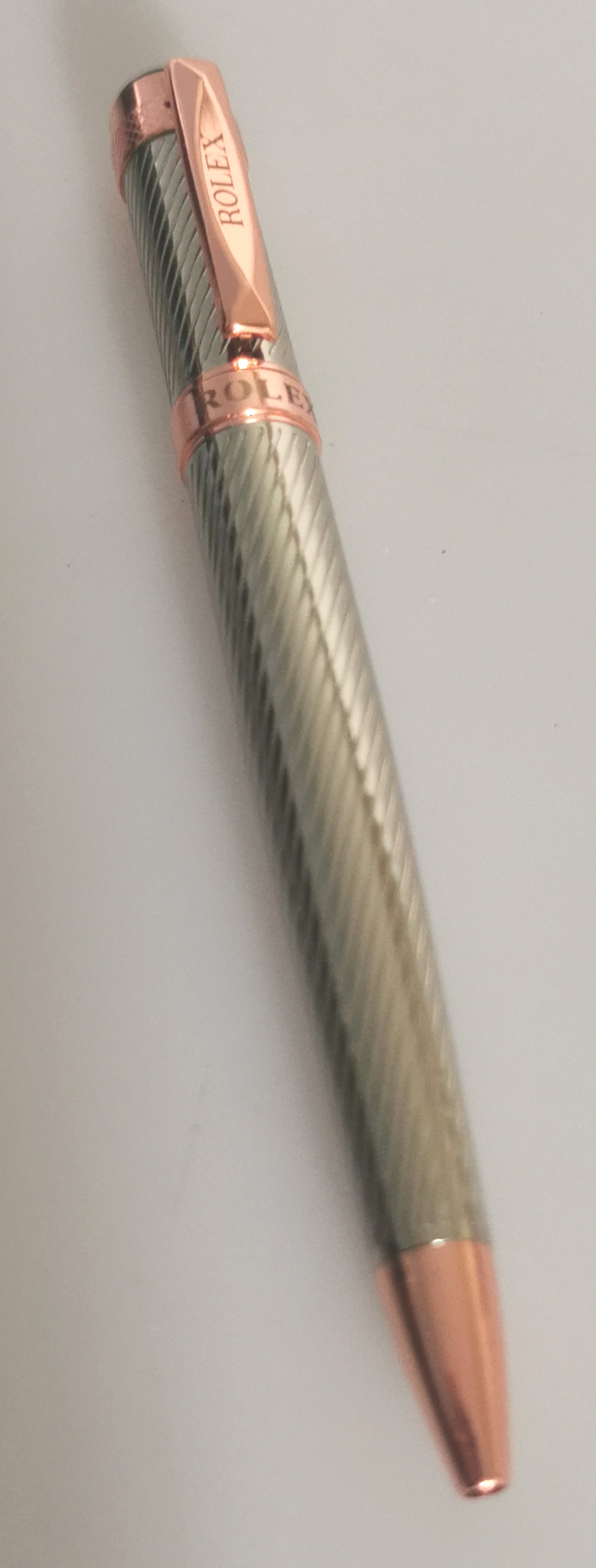 Executive Style Rolex-Branded Twist Ballpoint Pen - Rose Gold & Silver Finish