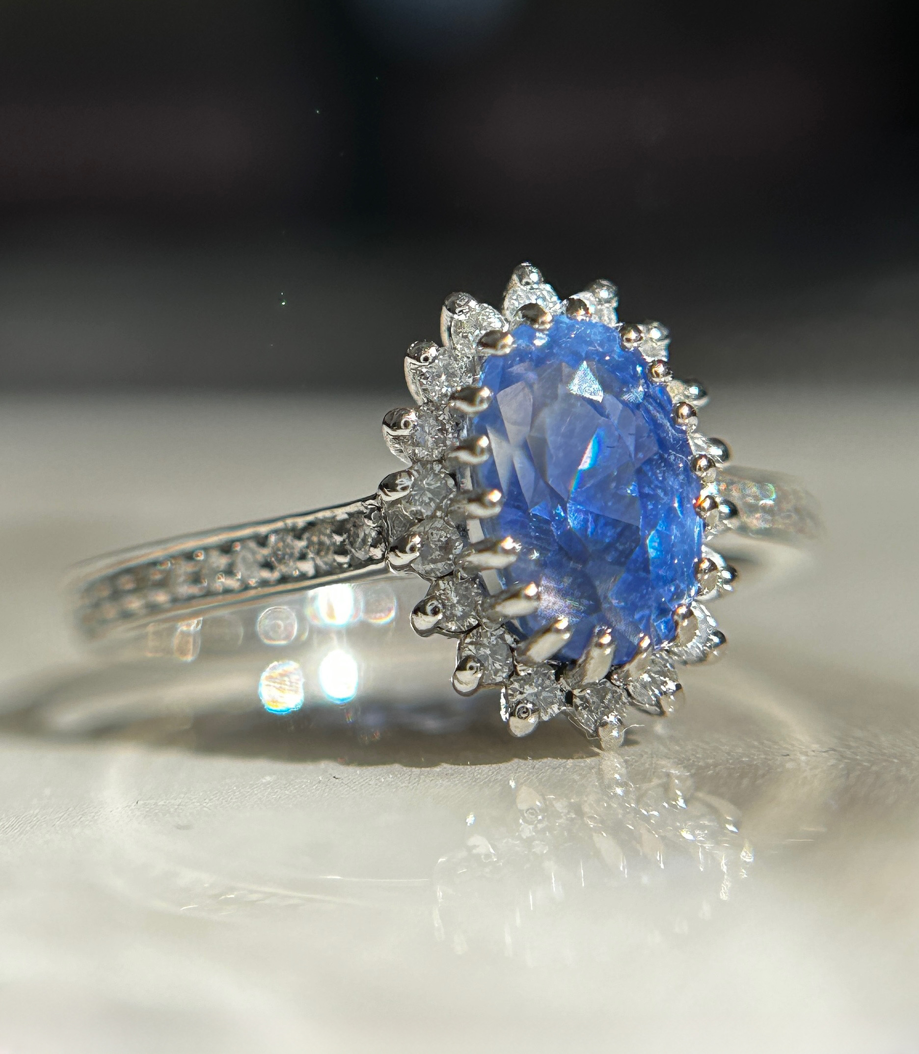 Beautiful 2.19 CT Unheated Burma Blue Sapphire Diamonds & 950 Platinum