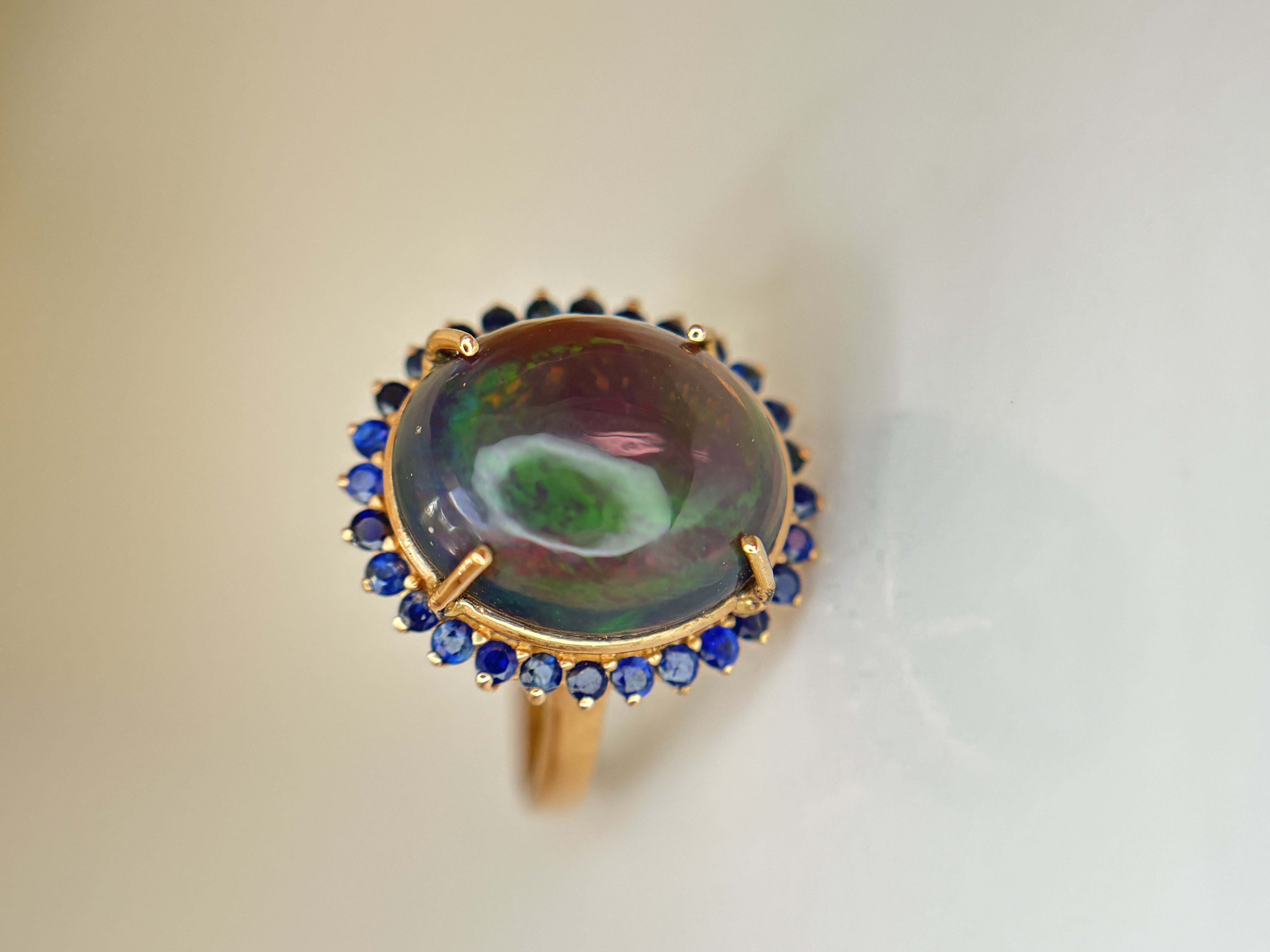 Beautiful Natural 3.40Ct Black Opal Ring With Natural Blue Sapphire and 18k Gold