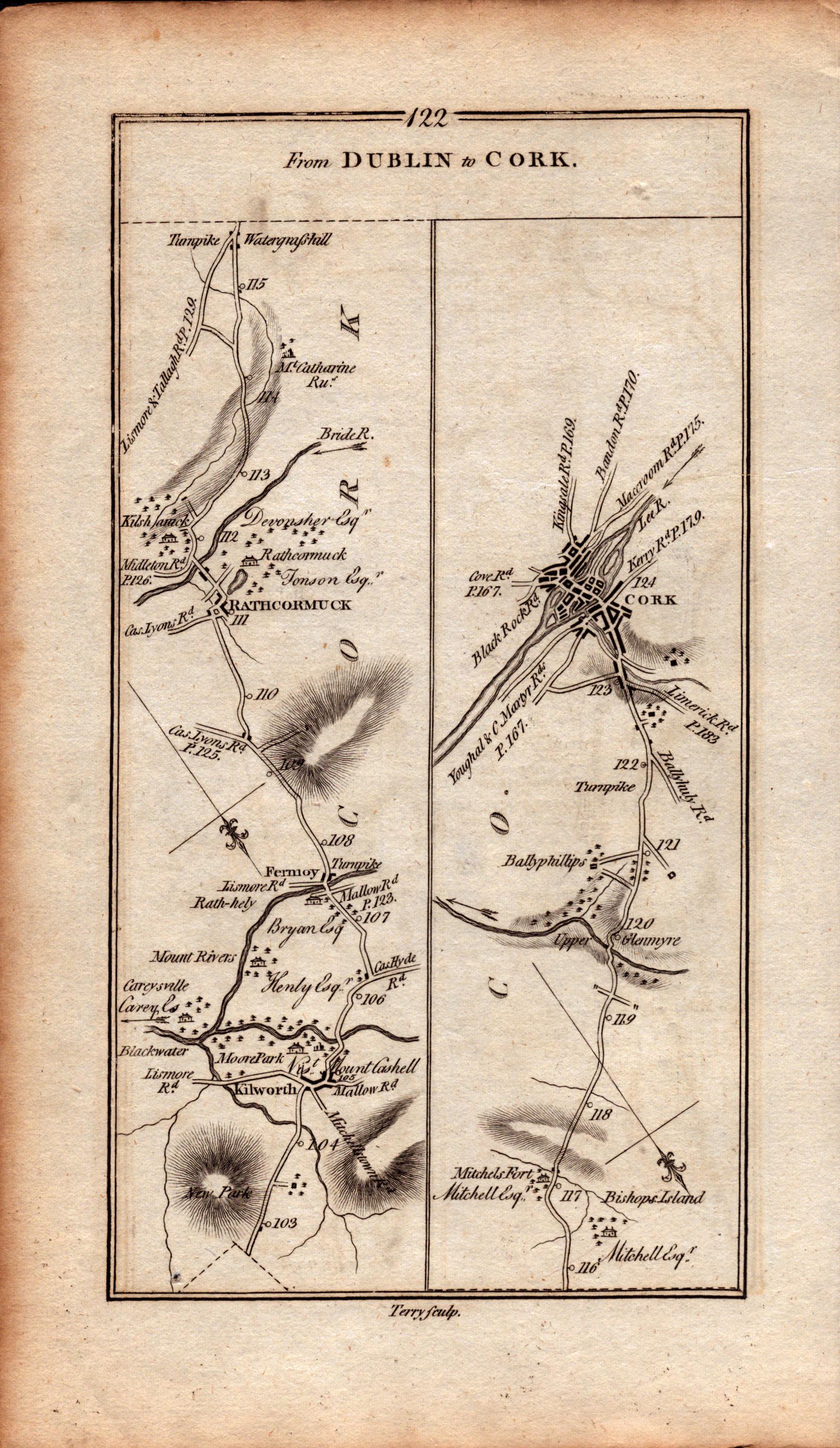 Ireland Rare Antique 1777 Map Clonmel Fermoy Cork Co Tipperary Co Cork