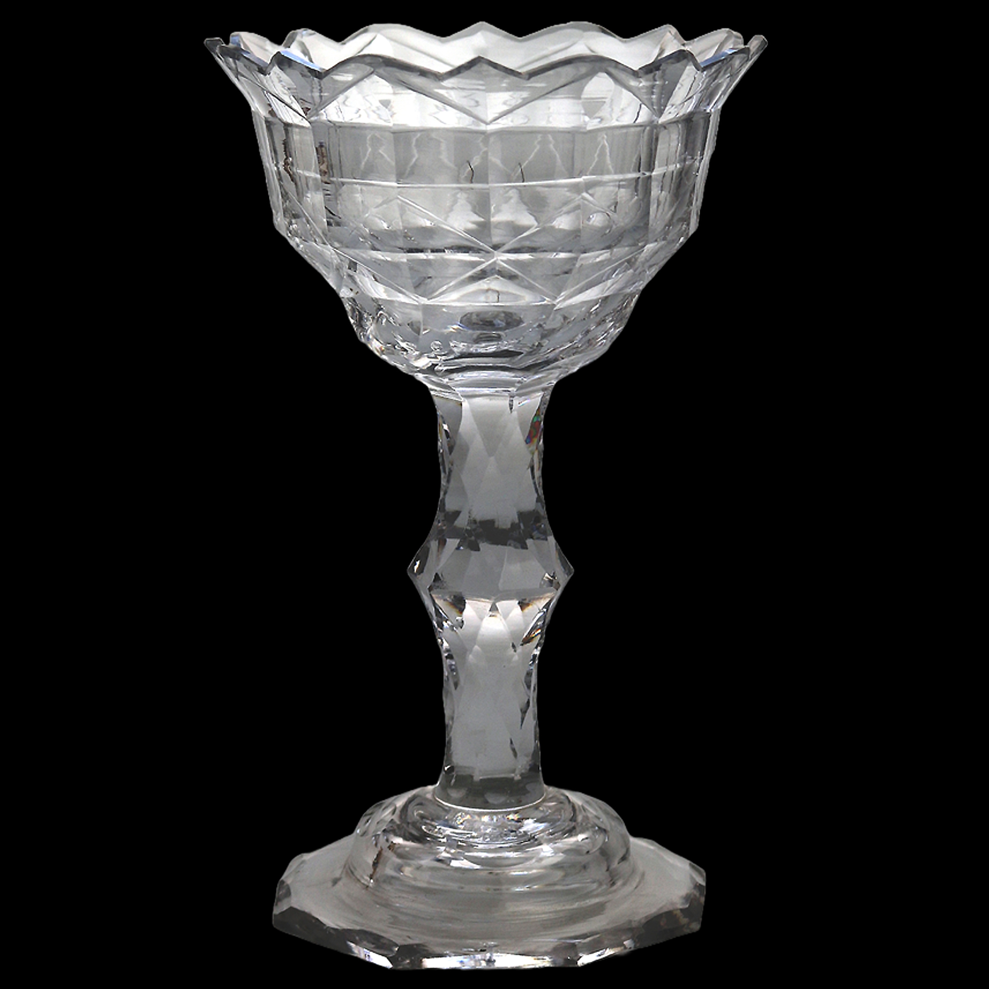 A Very Fine & Large Antique Georgian Facet Cut Glass Stem Sweetmeat 18cm ht C.18thC