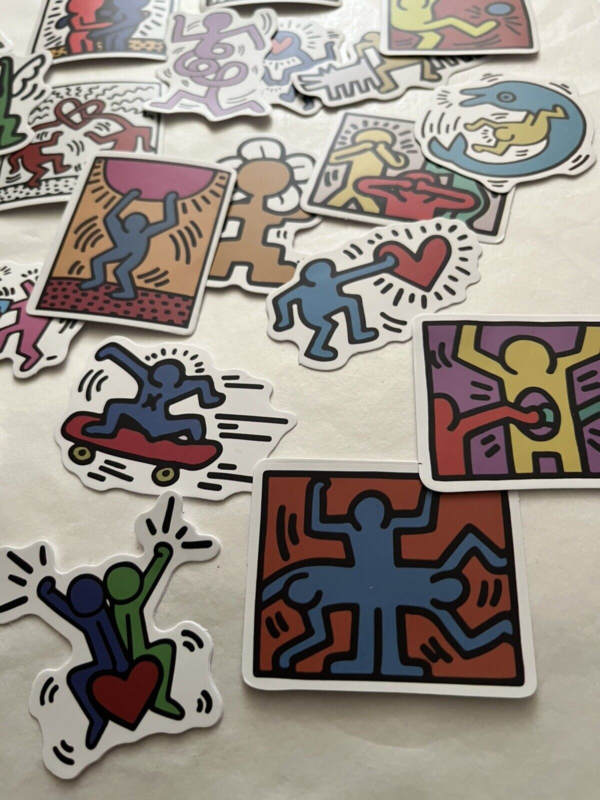 Keith Haring (1958-1990) 25 Piece Sticker Set, AV Size 5 x 5 cm Inc Family Hug, Disco Dino, 2020
