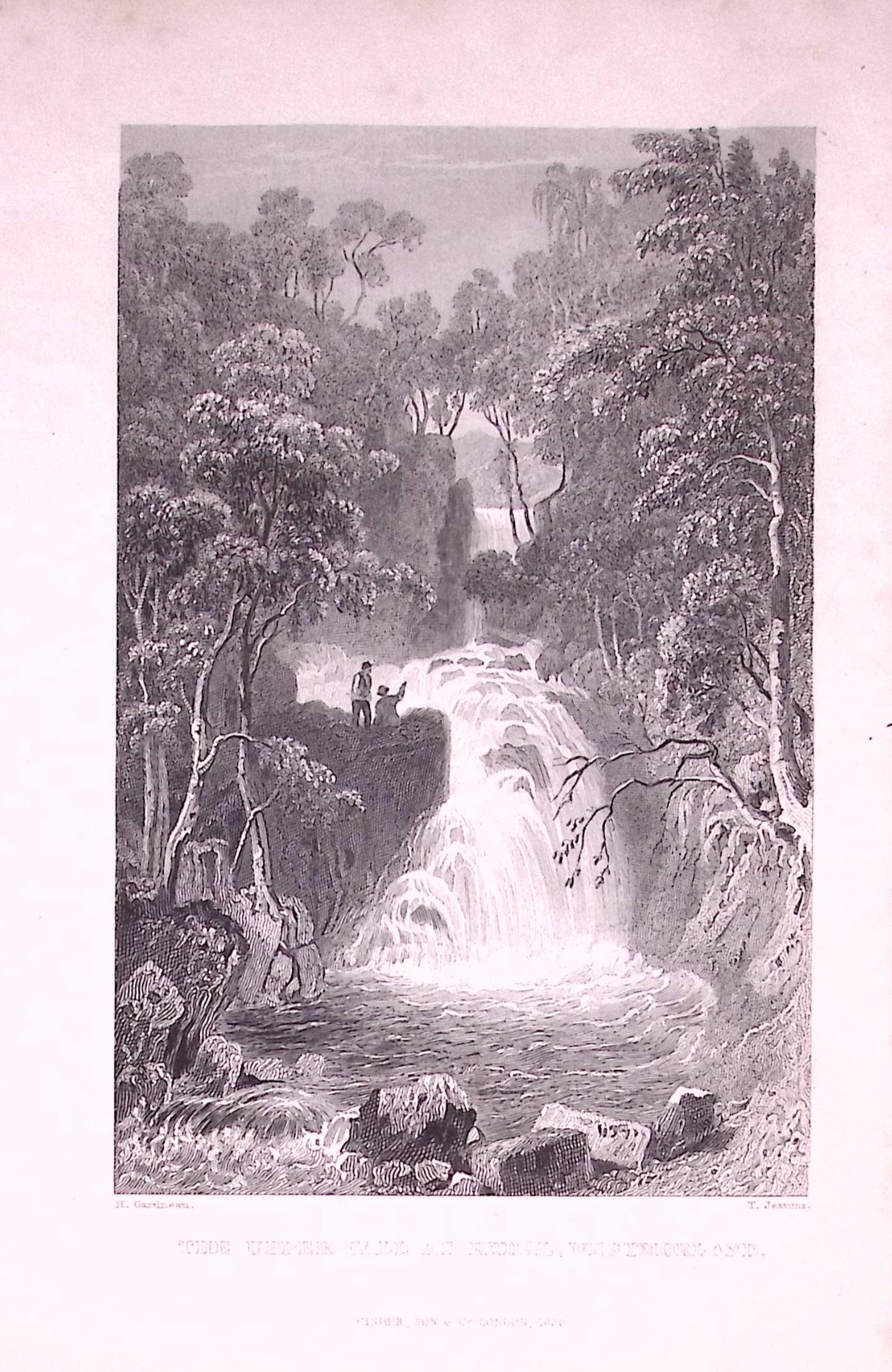 The Upper Fall at Rydal Lake District Antique Steel Engraving-39-TR