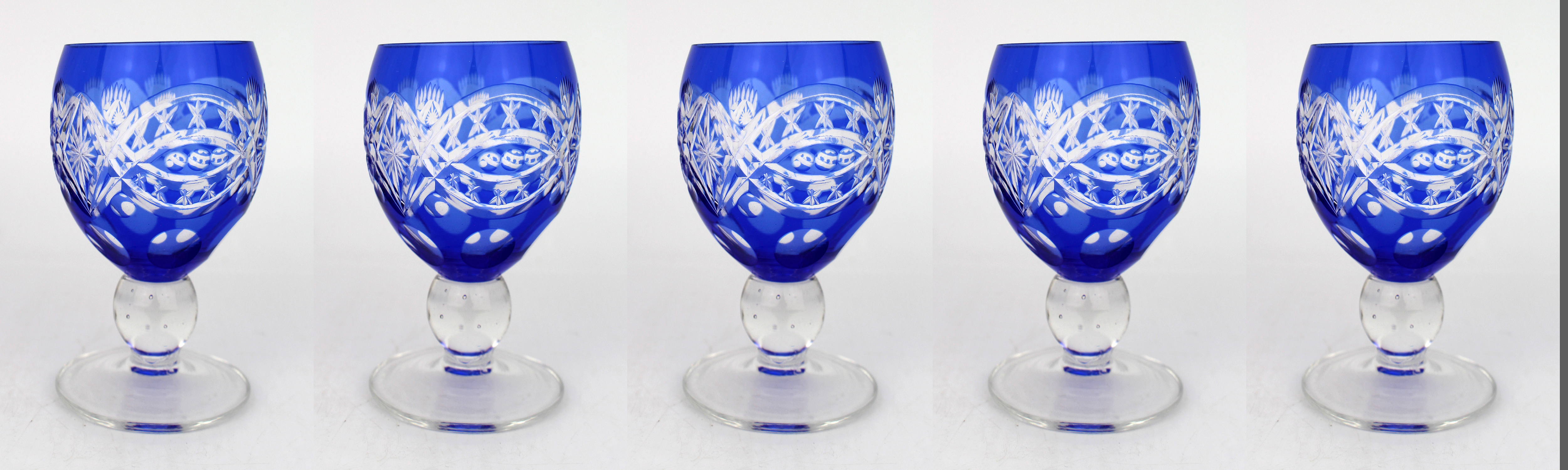 Antique Bohemian Cobalt Blue Overlay Cut Crystal Suite, 27 Pieces – Circa 1910