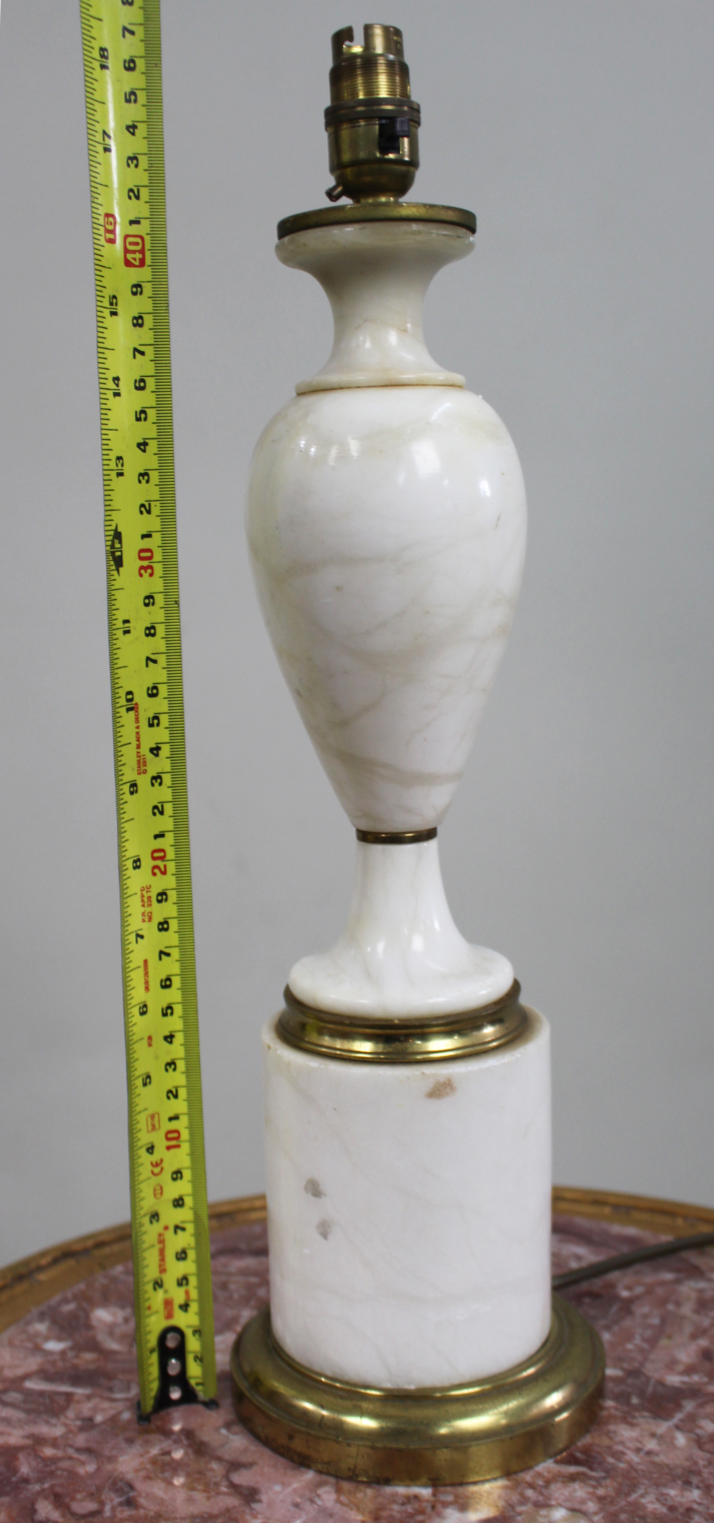 Vintage White Alabaster and Brass Table Lamp