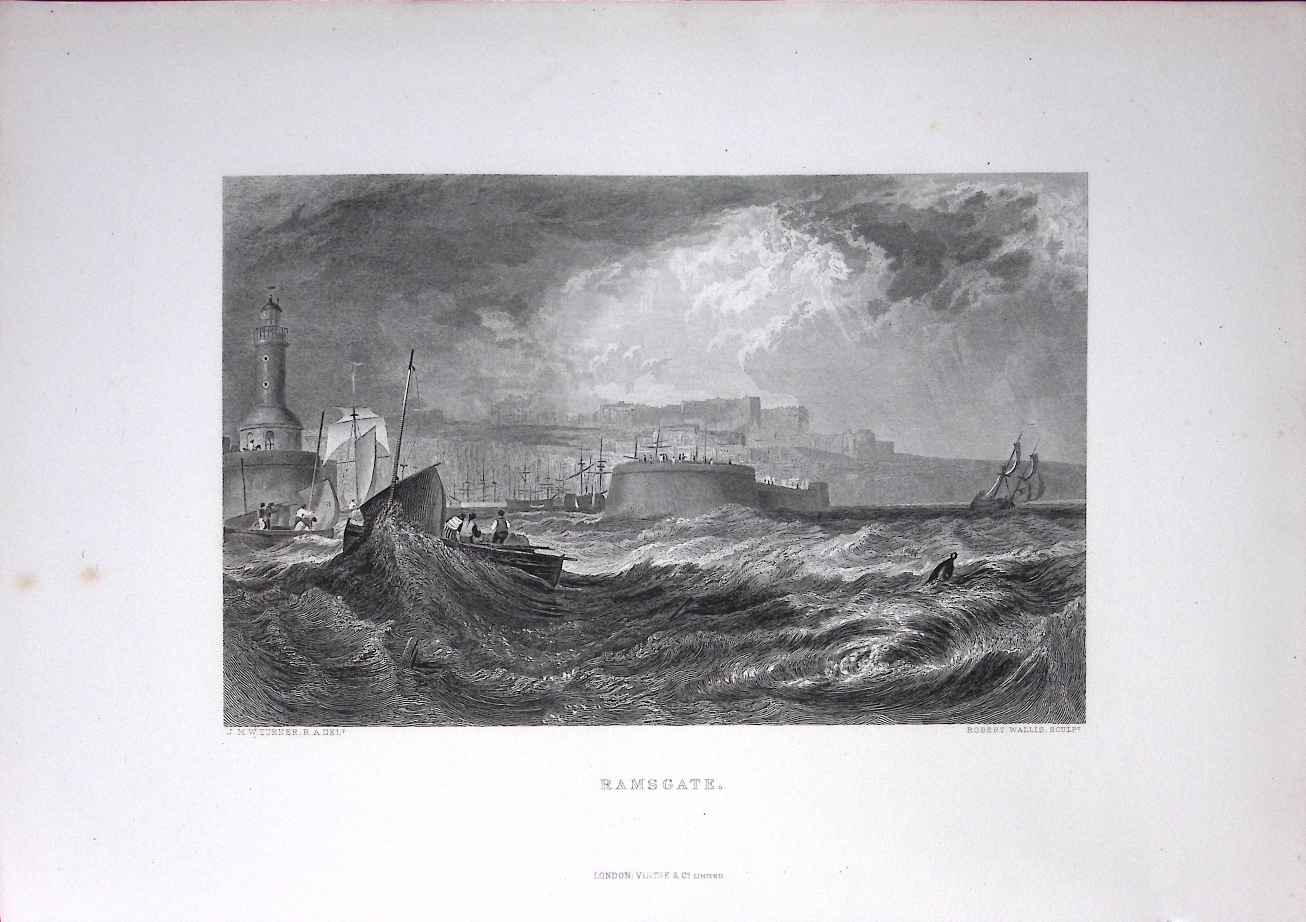 J.M.W Turner View of Ramsgate Port & Town Antique Steel Engraving-82-TR