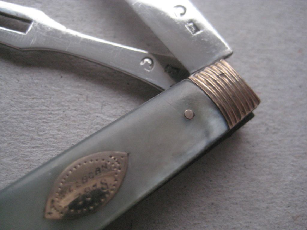 Rare George III Gold Mounted Slotting Silver Bladed Folding Fruit Knife and Folding Fork