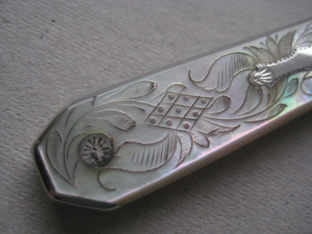 Victorian Matching Mother of Pearl Hafted Silver Bladed Folding Fruit Knife and Folding Fork