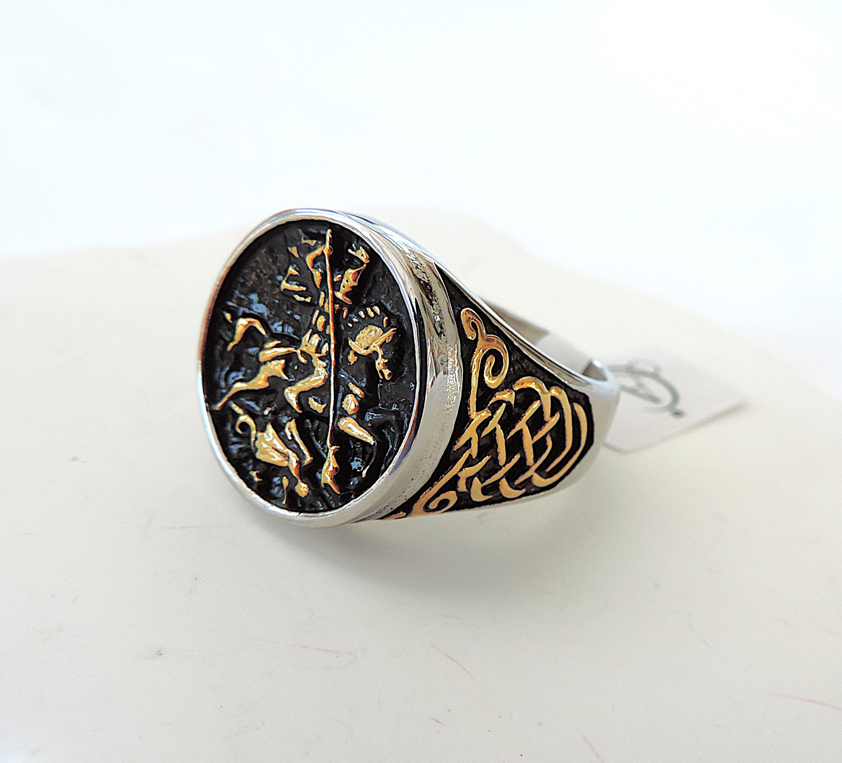 Aethon Titanium Stainless Steel Gold Plated Saint George Ring 'New'