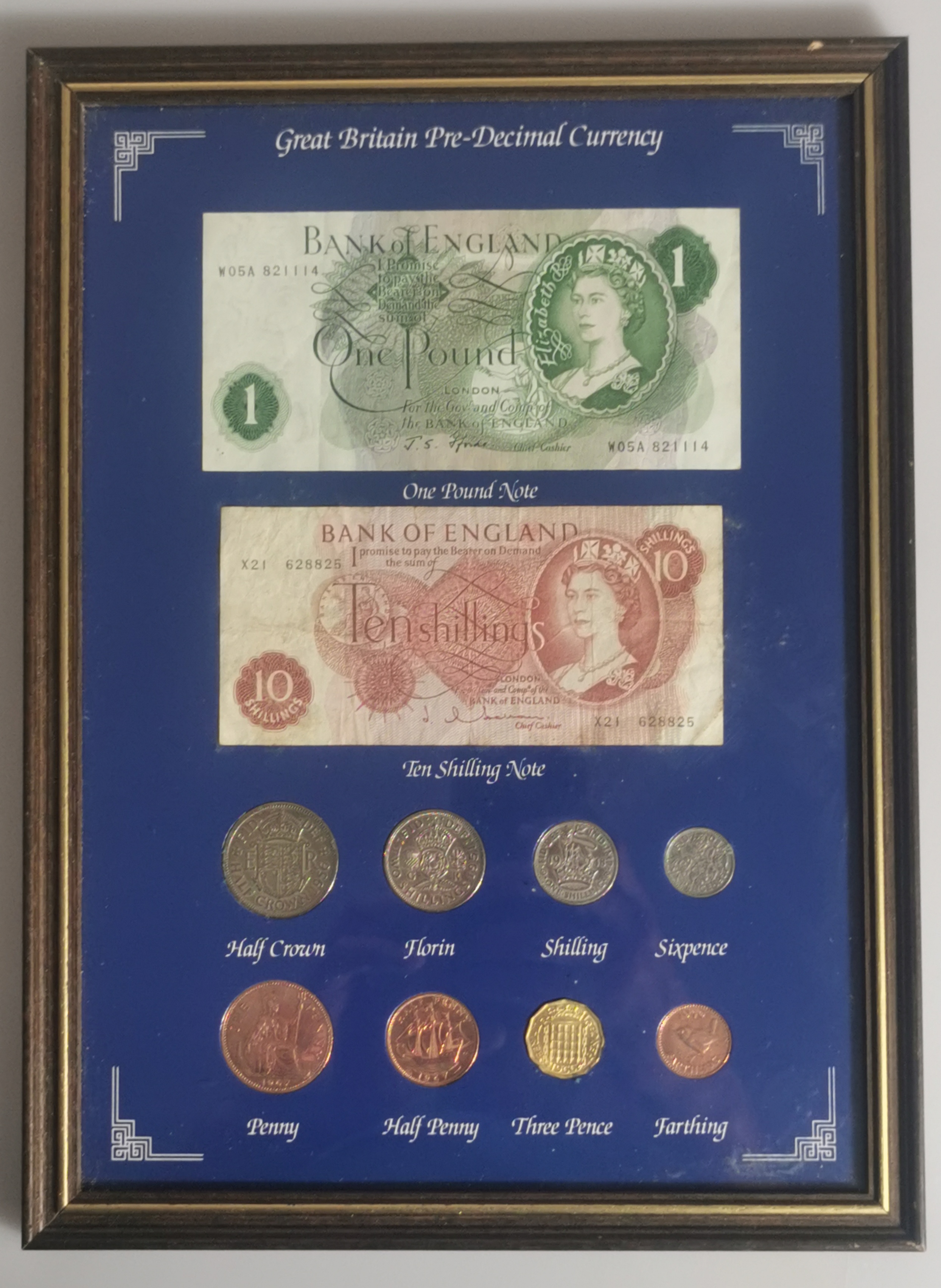Great Britain Pre-Decimal Currency Framed Display Set - Coins & Banknotes Collection