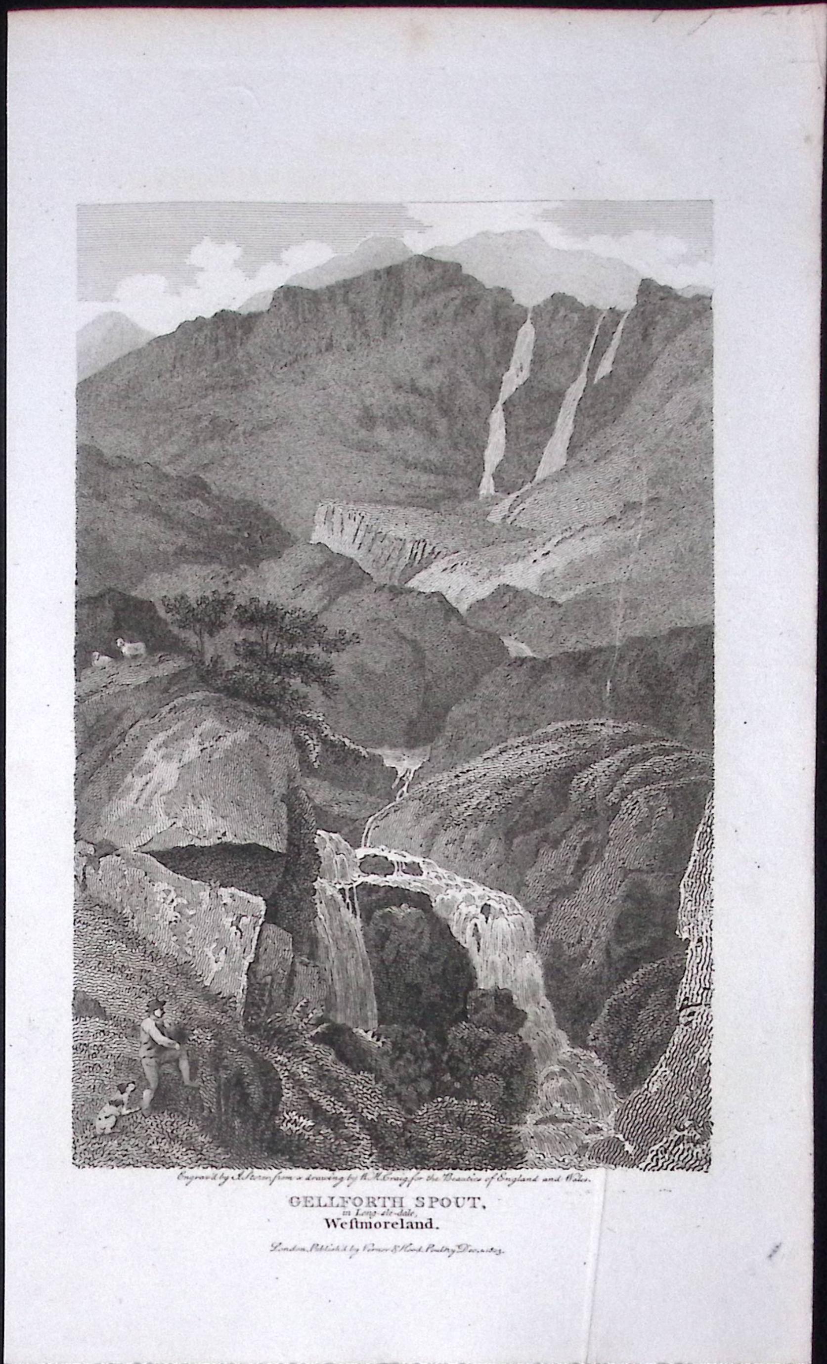 Gellforth Spout Lake District Antique 211 Years-Old Georgian Steel-Engraving-212