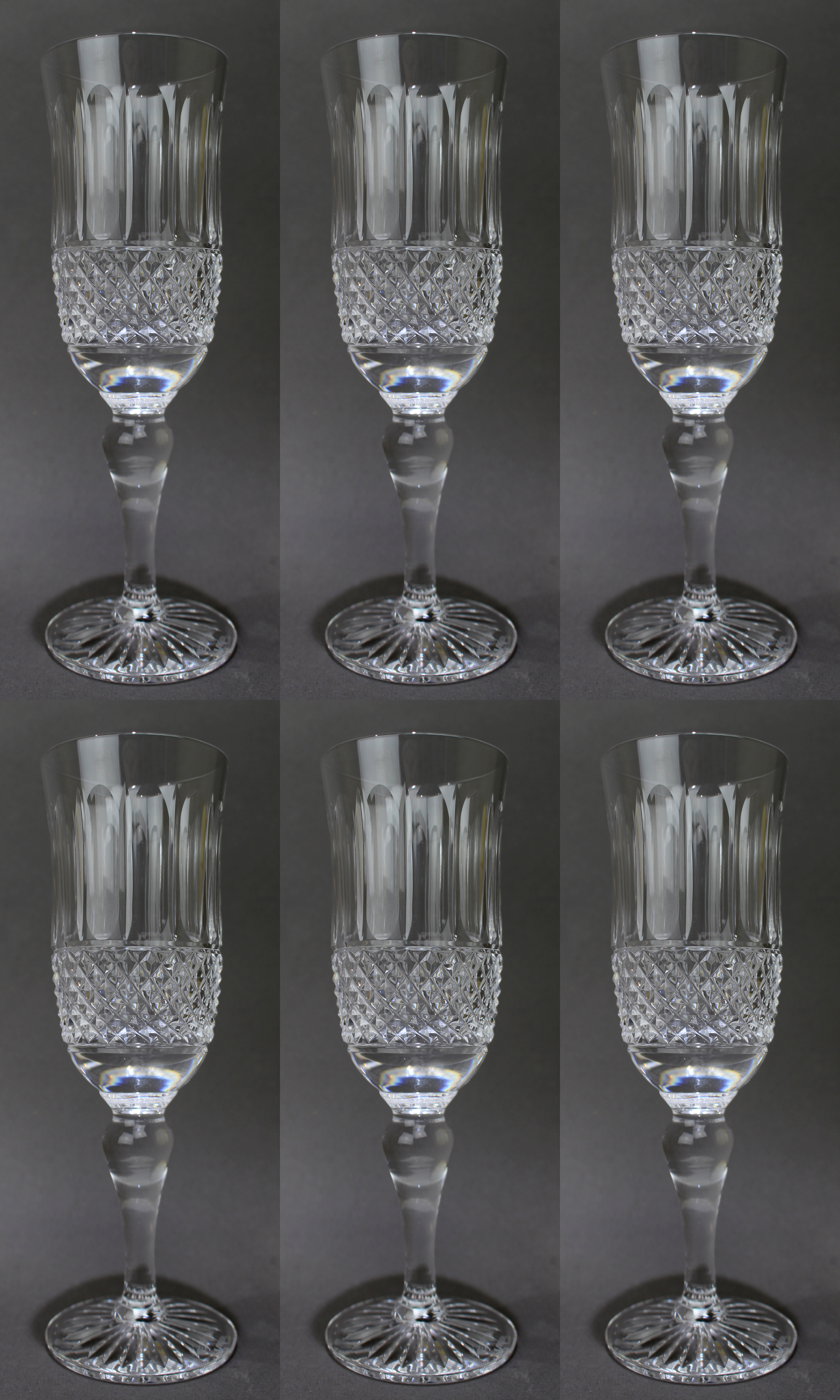 Set of 6 Tudor Crystal Champagne Flutes