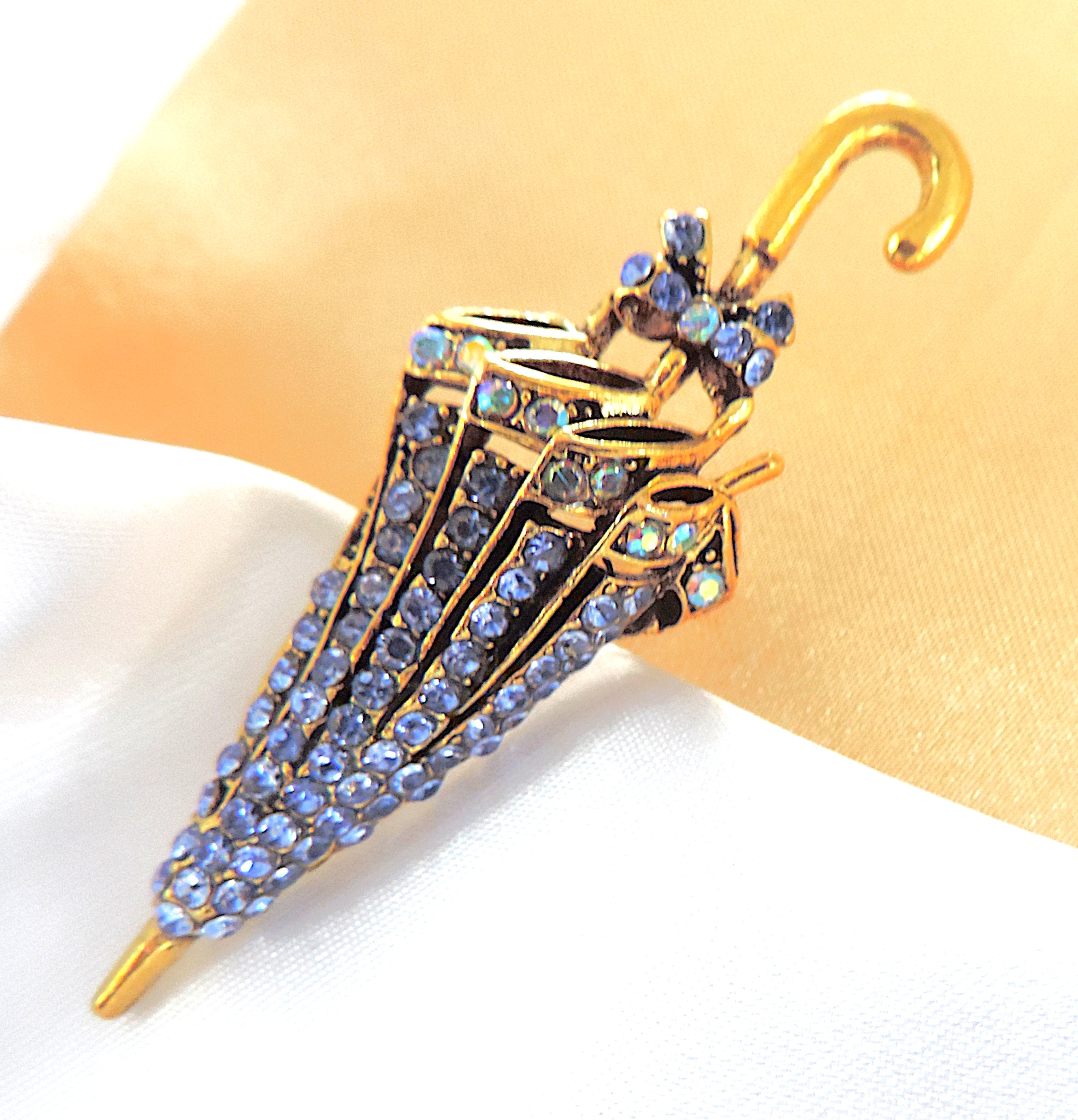 Vintage Style Crystal Parasol Brooch