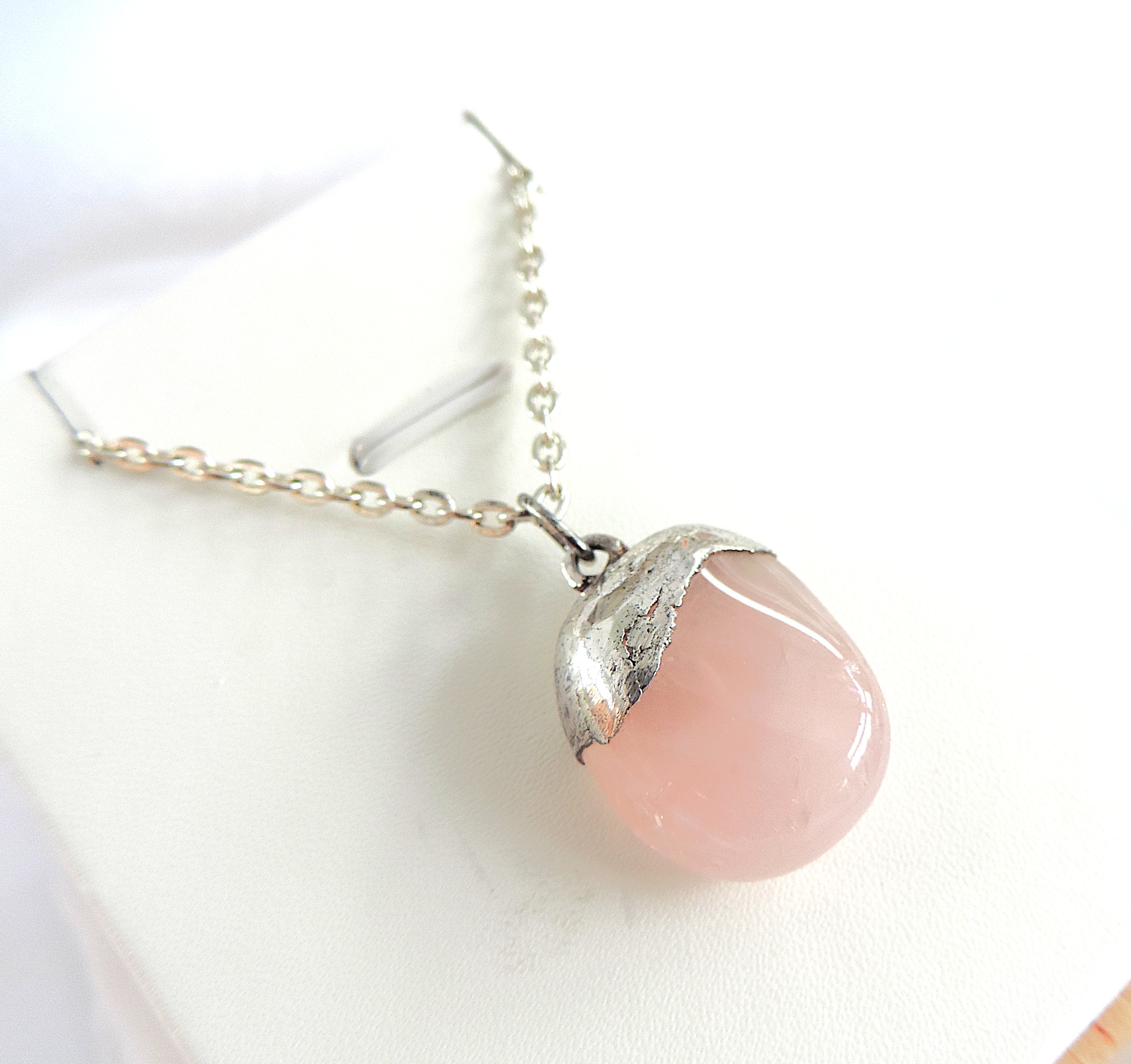 Artisan 925 Silver Organic Rose Quartz Necklace
