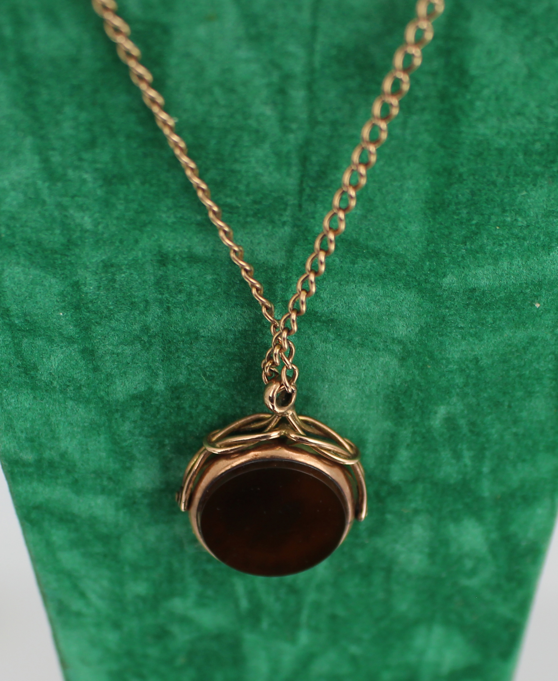 Edwardian 9ct Rose Gold Swivel Fob Pendant Necklace