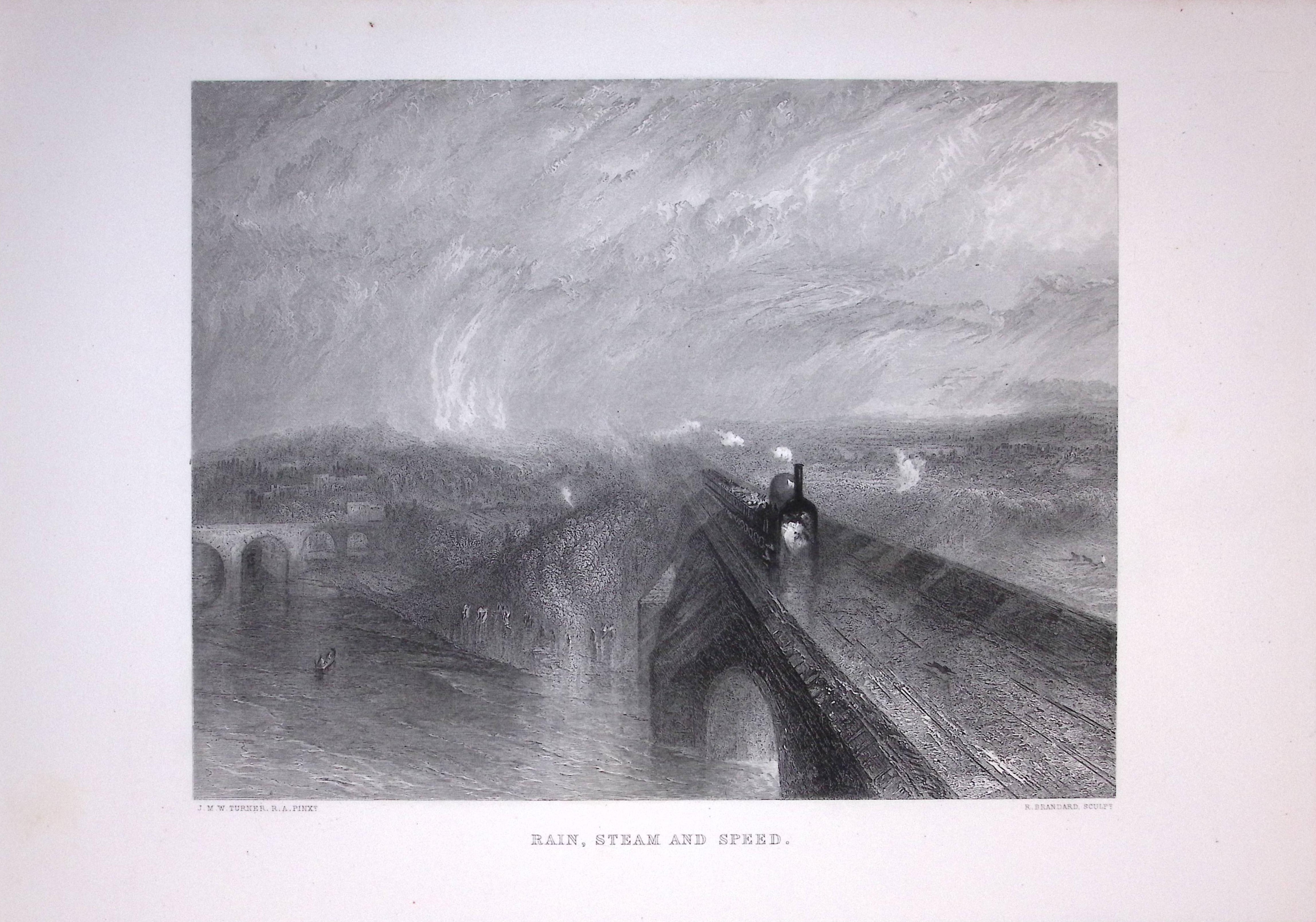J.M.W Turner GWR Train Rain, Steam, Speed Large Antique Steel Engraving-2-TR