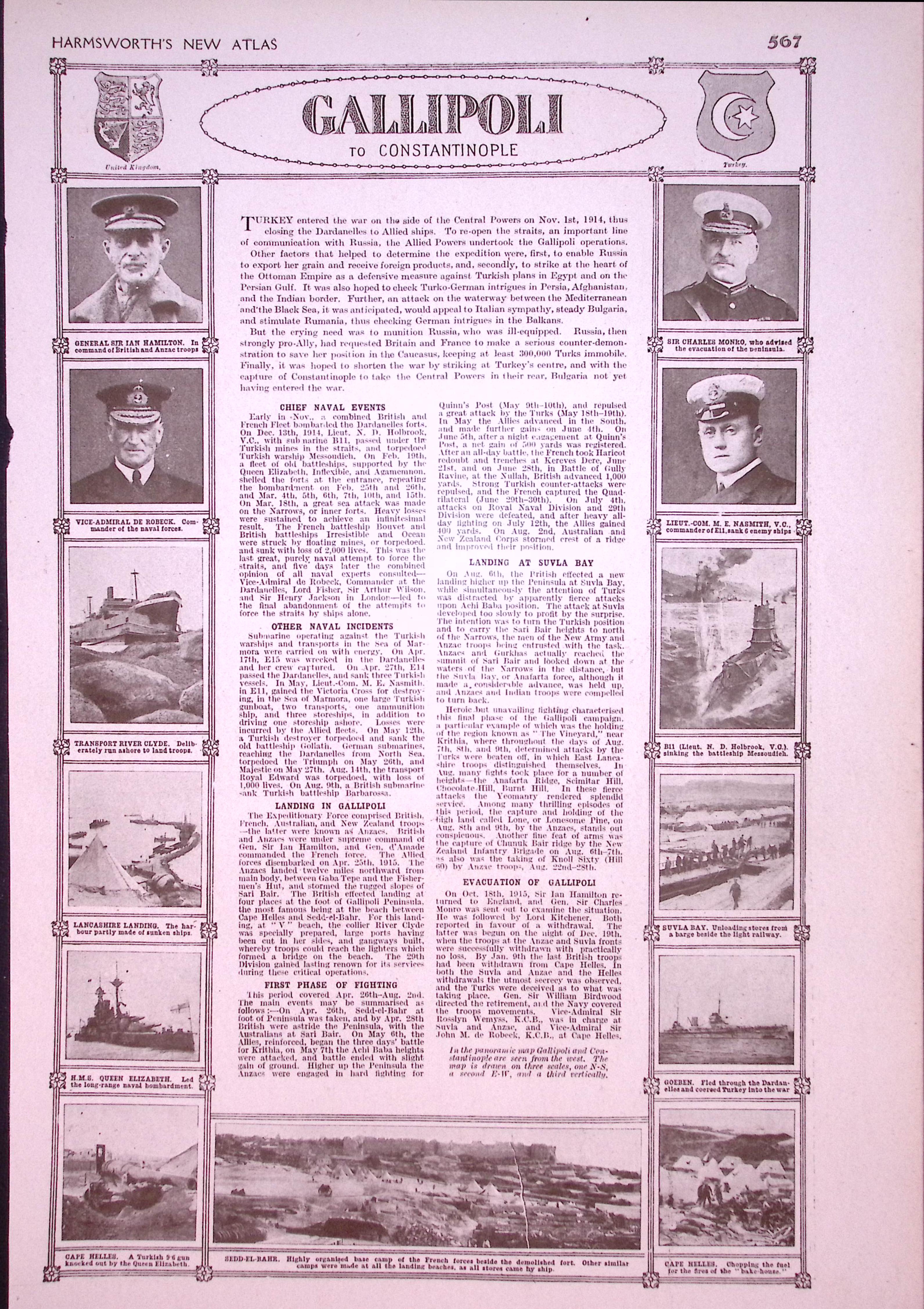 WW1 Gallipoli To Constantinople Coloured 1922 Antique Map-568
