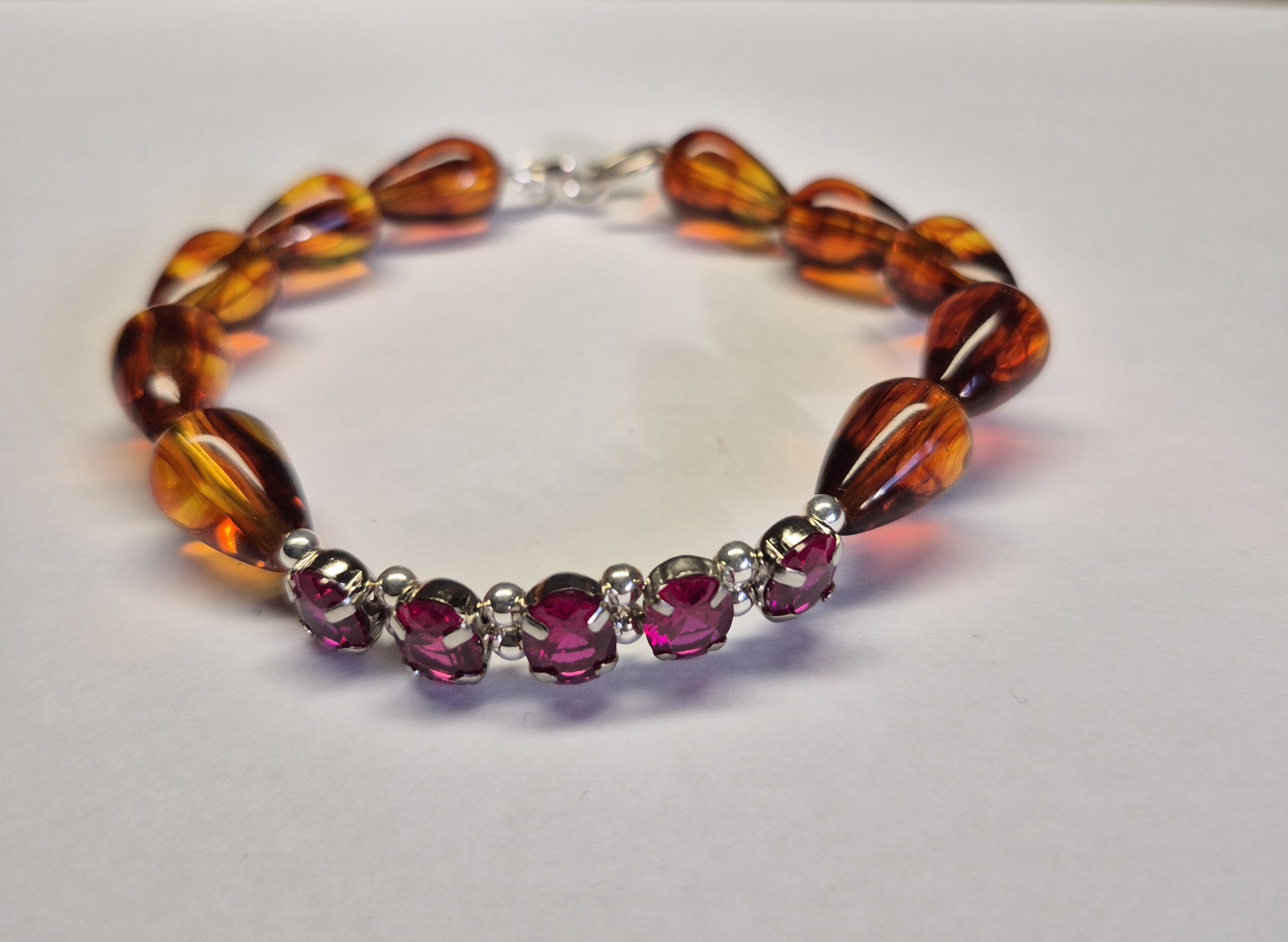 Natural Treated Ruby & Amber Bracelet in 925 Sterling Silver