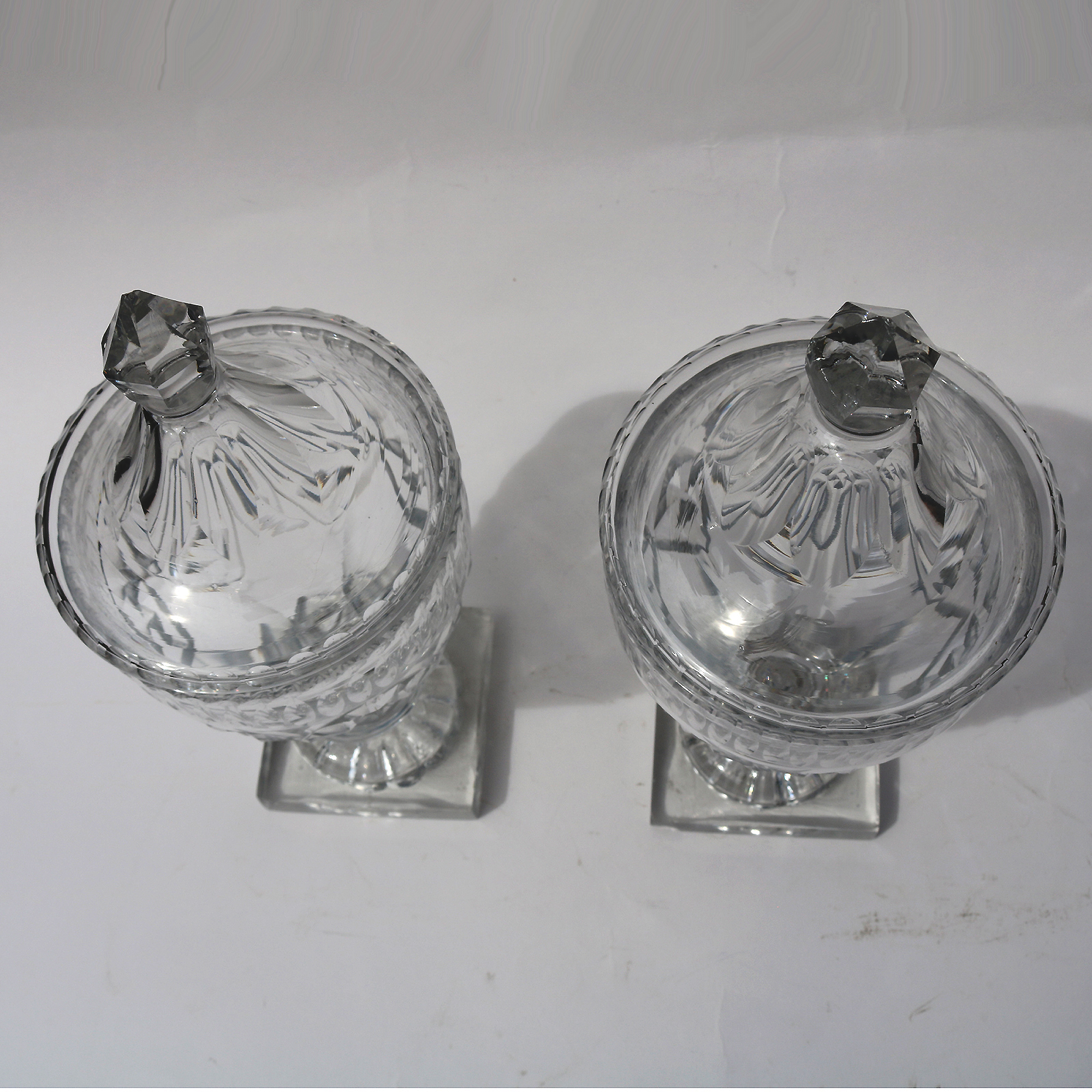 A Pair of Antique Georgian Irish Dublin Cork Cut Glass BonBon Jars Urns C.1790